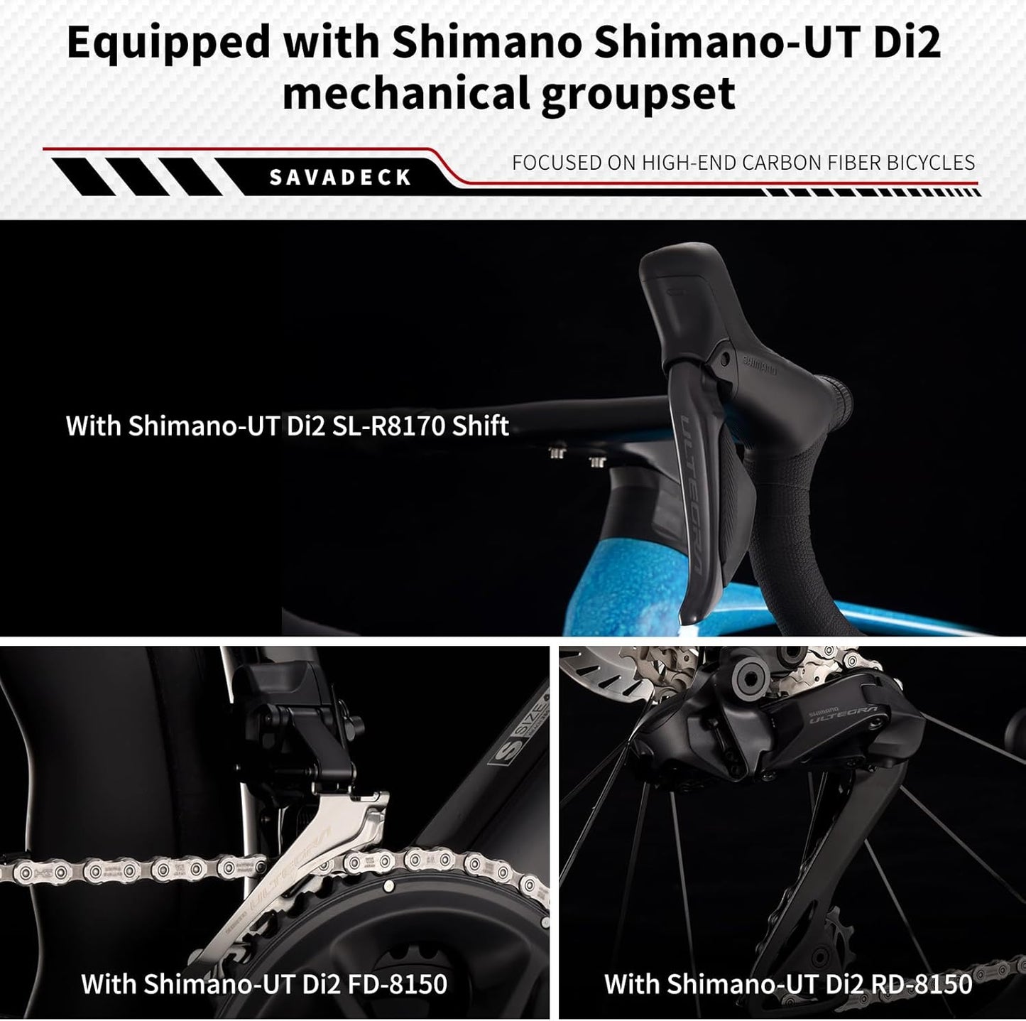 SAVADECK SLR8-Ultegra Full Carbon Road Bike, Carbon Fiber Frame Racing Bicycle with Shimano 105 R8170 24S Groupset, Hydraulic Disc Brakes, Ultra-Light Carbon Bike for Adults