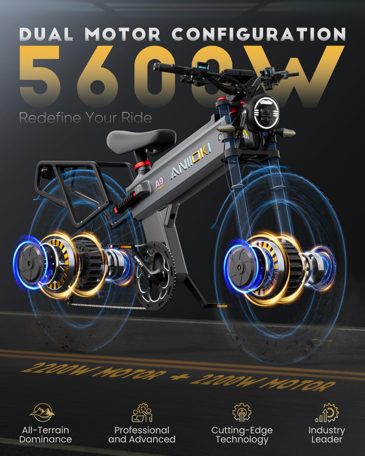 A9 Pro Max Dual Motor Ebike,Electric Bike with 60V 70/80ah Battery,45+ Mph Top Speed, 26 * 4.8" Fat Tire Dirt Bike, 200 Miles Commuting Bike，2025 Upgraded Version