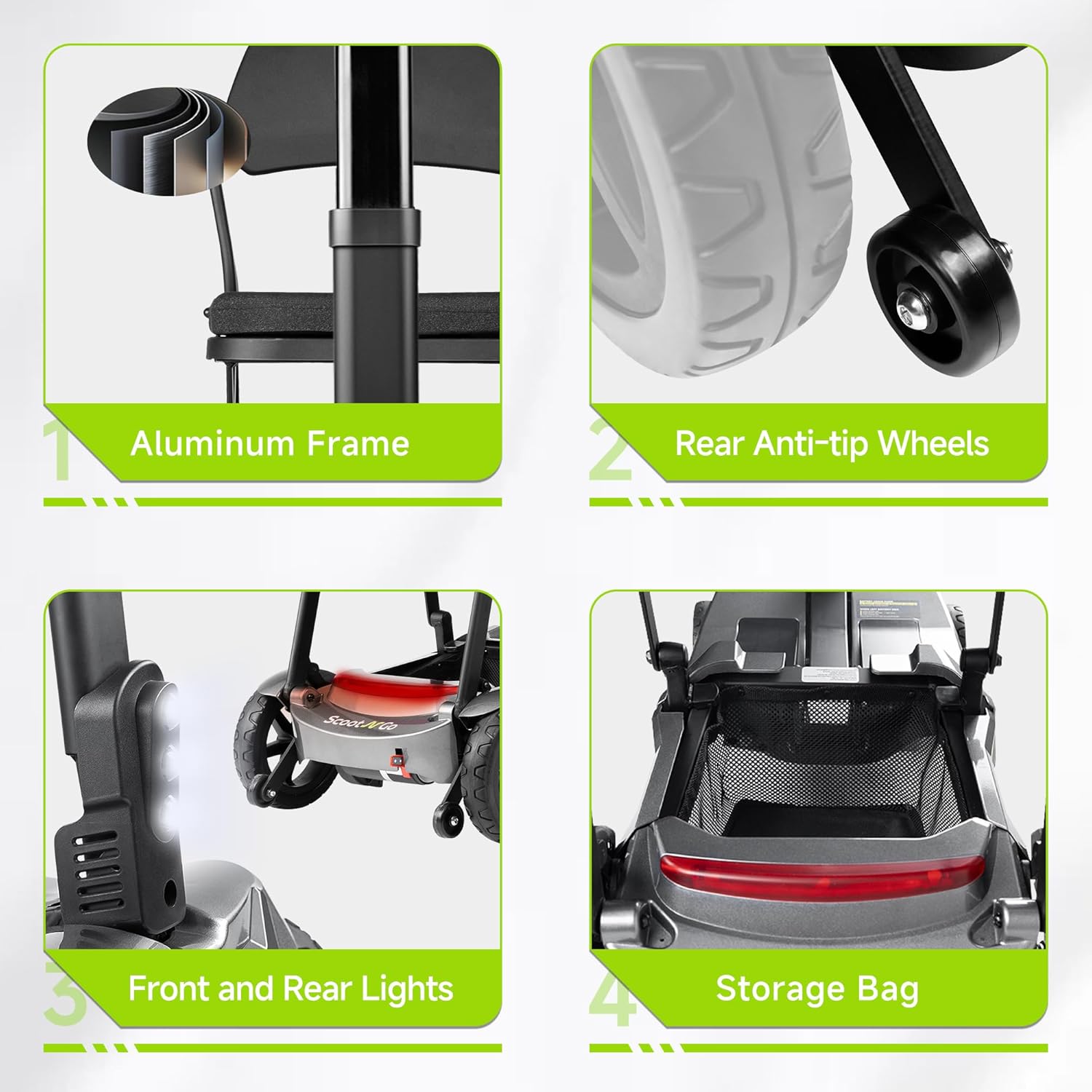 Mobility Scooters for Seniors & Adults, 4 Wheel Lightweight Foldable Mobility Scooter with Dual Removable Batteries, Electric Powered Airline Approved Travel, Long Range, 5 MPH, Black Red