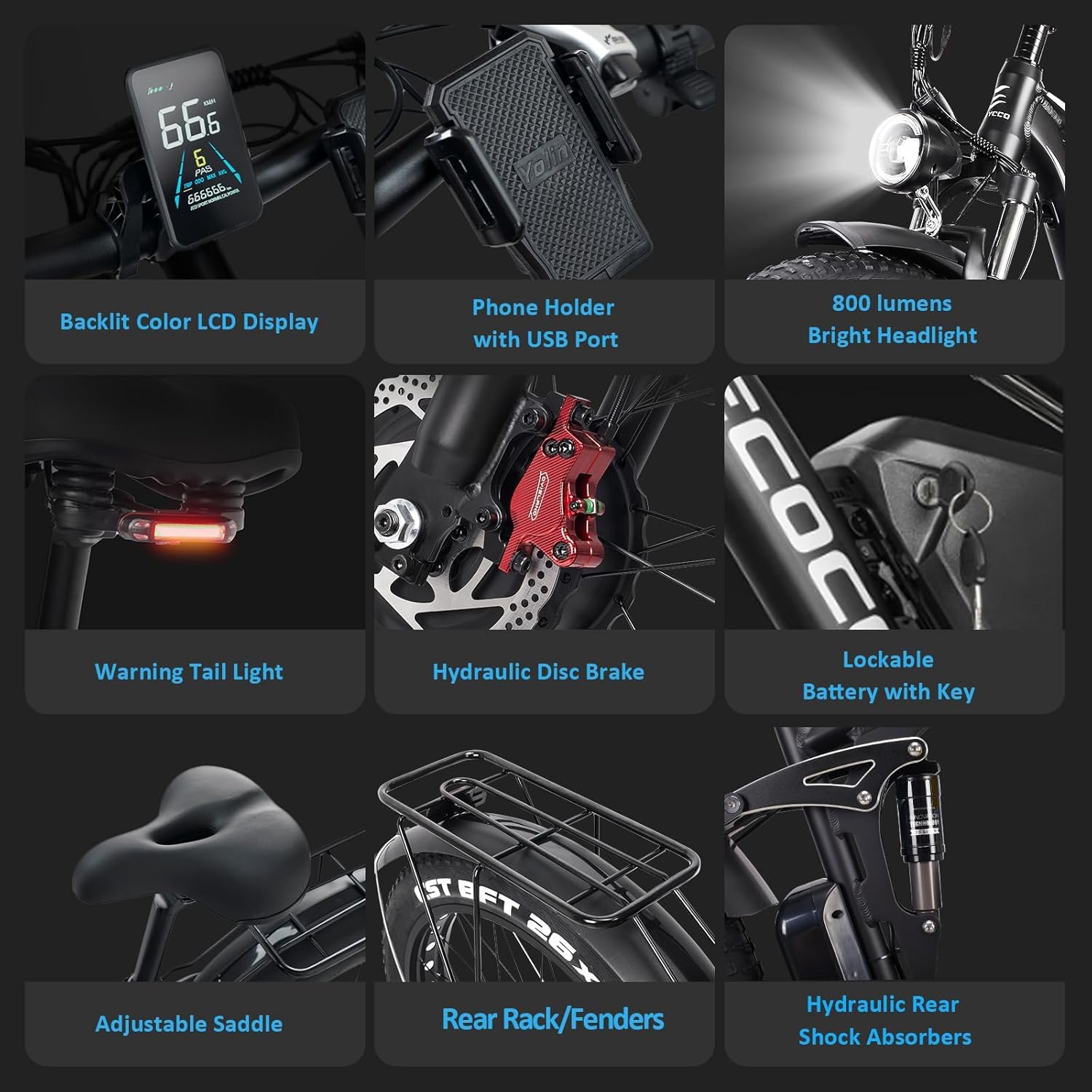 E·Bycco 26in Peak 5000W E-Bike, 52V 32AH Dual Motor Electric Bike 40-45MPH Fast 4000W Ebike with 26"*4.0 Fat Tire Hydraulic Disc Brake Full Suspension Mountain Ebikes
