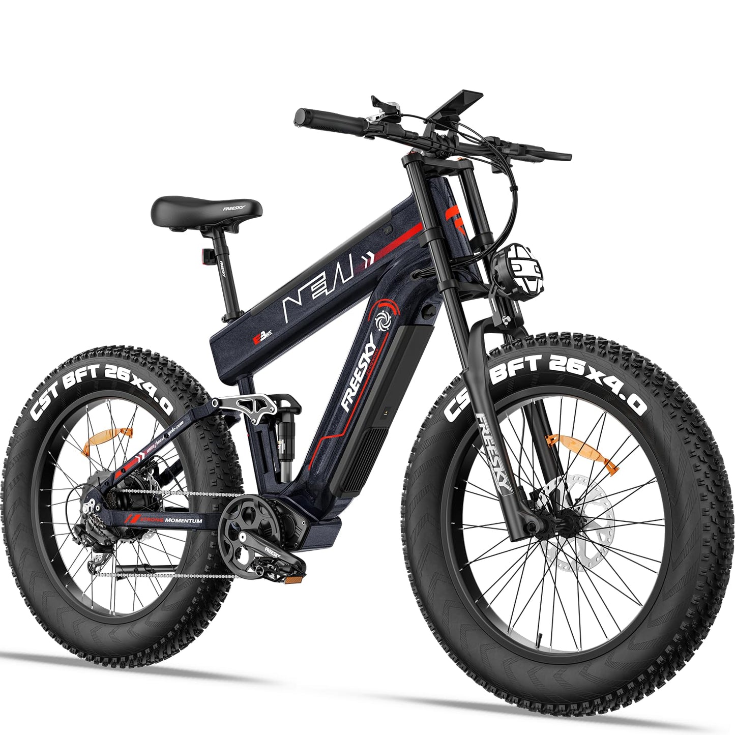 FREESKY 2025 Upgraded Dual Battery 48V 41AH Peak 2500W Motor 90-160 Miles Long Range Electric Bike for Adults 38MPH+ 26" Fat Tire Full Suspension EBike with Dual Hydraulic Brakes
