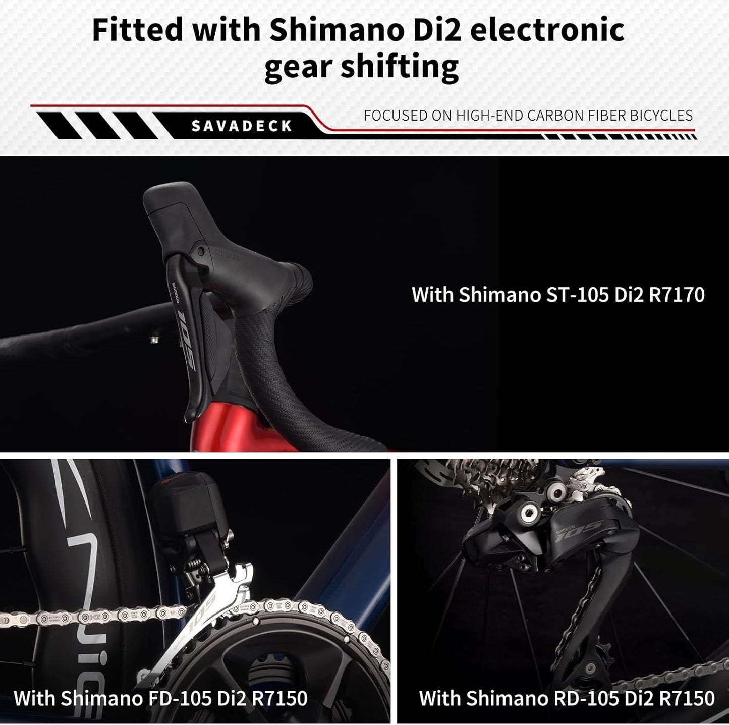 SAVADECK Carbon Fibre Road Bike, Hydraulic Oil Disc Bike with Carbon Fibre Frame and Wheelset, Lightweight Racing Bicycle with R7120 24S Shift Set for Adults