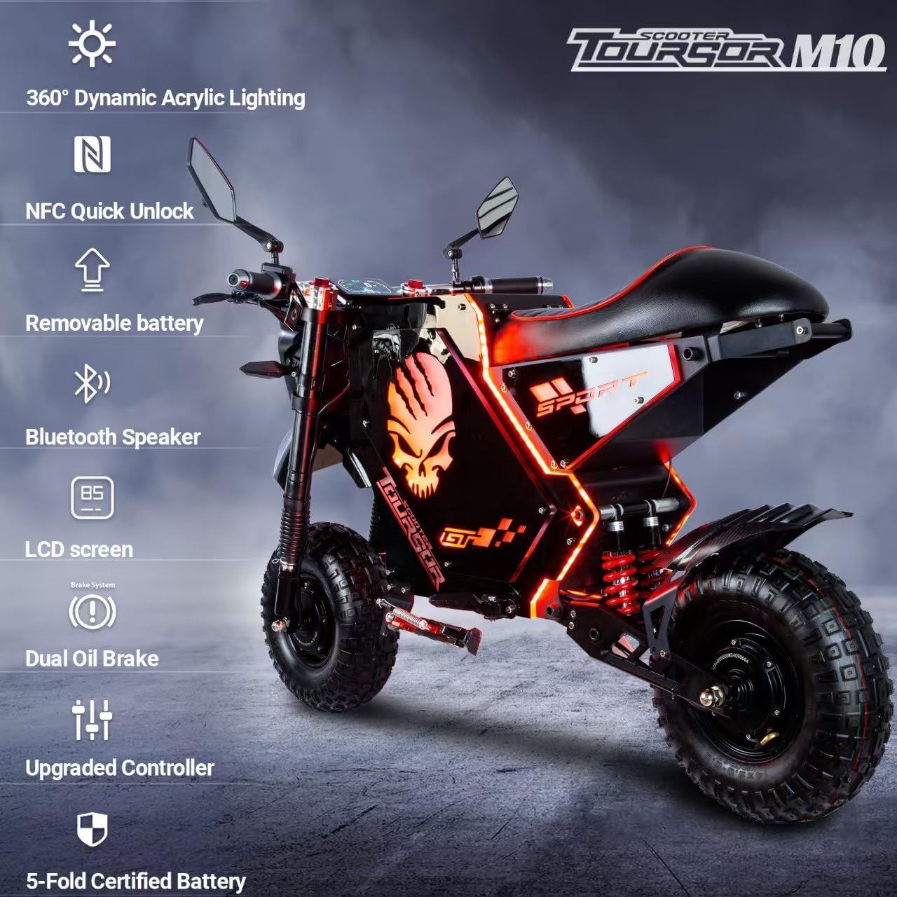 Electric Motorcycle for Adults,Powerful 10000W Dual Drive High-Speed Motor,72V50AH Long-Range Battery,62 MPH Top Speed,Max 93Miles Range,Max Load 660LBS