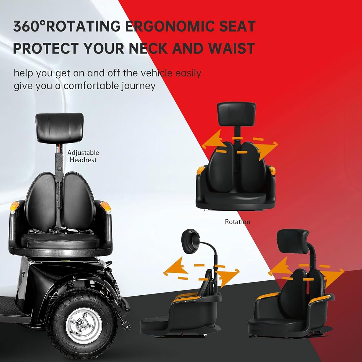 Mobility Scooters for Seniors & Adults 600lbs Capacity, Heavy Duty 4-Wheel 3-Speed Electric Powered Wheelchair Device 1000W All Terrain, Elderly-Lockbox Adjustable Seat (DJD Black 1000W)