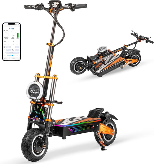 TRBK-M2 72V10000W Dual Drive Off-Road Electric Scooter, 11-inch All-Terrain Tires, 60 mph Top Speed, 35 AH Li-Ion Battery, 60 Mile Range, Hydraulic Brakes/Shock Absorption,Smart Large Screen with Seat