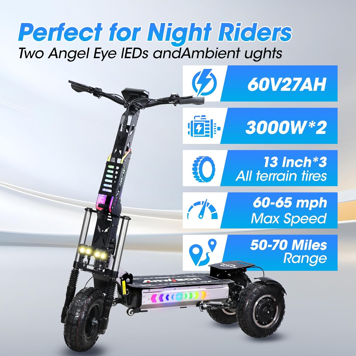 Adults Electric Scooter LED Large Screen Instrument 6000W Dual Motors Up to 58 MPH, 60V27Ah Battery 22 Miles Long Range, Dual Suspension and Hydraulic Disc Brakes