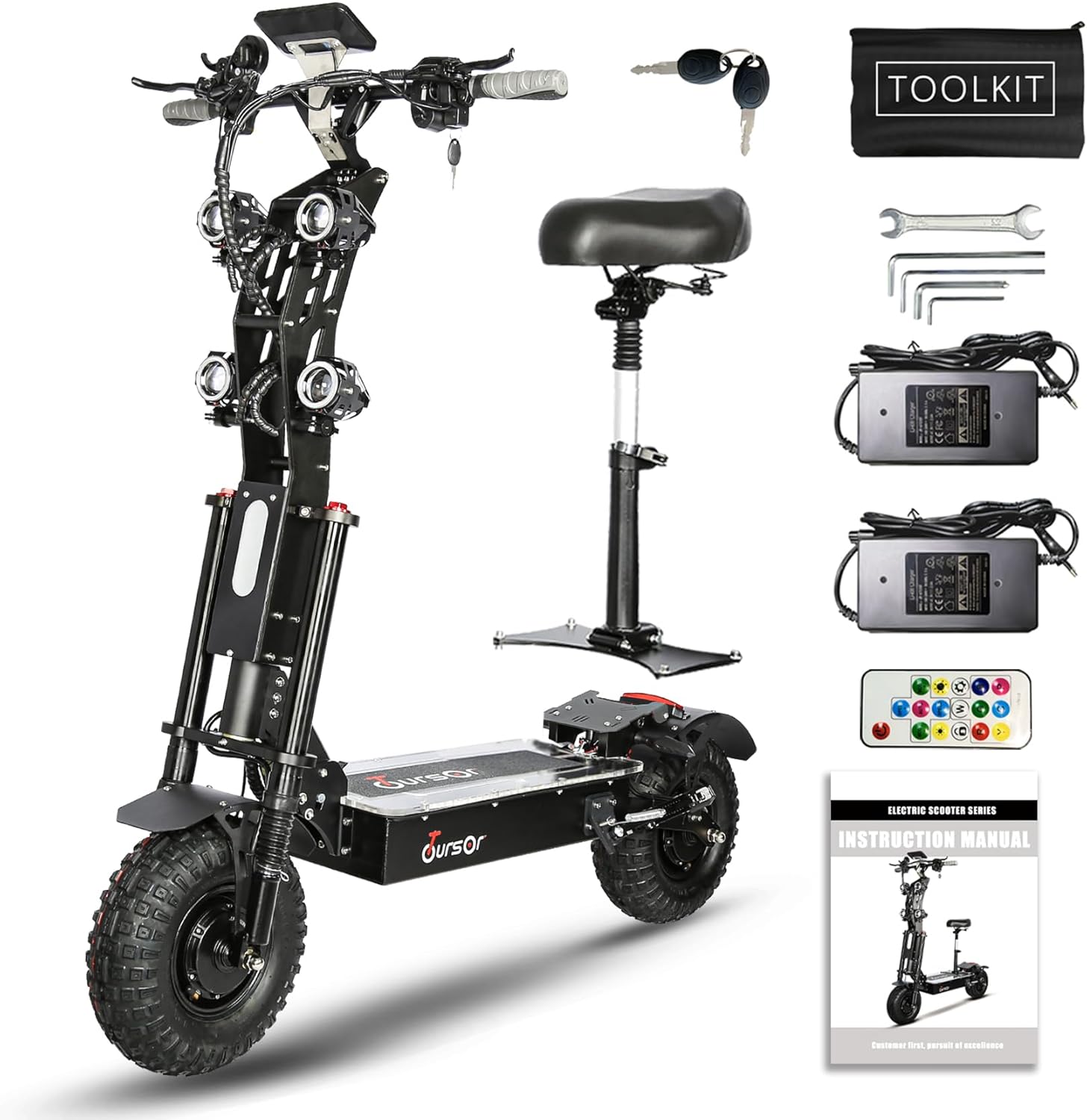 Foldable Electric Scooter with Seat, High Power 10,000W Dual Motor 72V 40A Extra Long Range, 14" Off-Road Tires, Adult Electric Scooter
