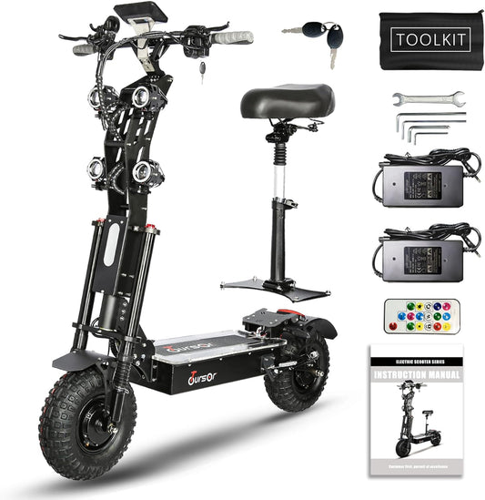 Foldable Electric Scooter with Seat, High Power 10,000W Dual Motor 72V 40A Extra Long Range, 14" Off-Road Tires, Adult Electric Scooter
