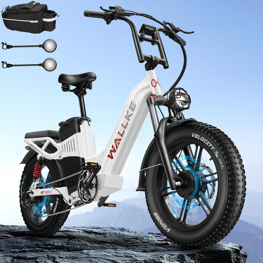 W Wallke H7 AWD Dual Motor Electric Bike for Adult, 48V 60Ah Battery Cell Sam-Sung, Long Range 31-35MPH Fast Ebike, UL2849 Certified, 20" Fat Tire Mountain Offroad All Terrain Full Suspension E-Bike