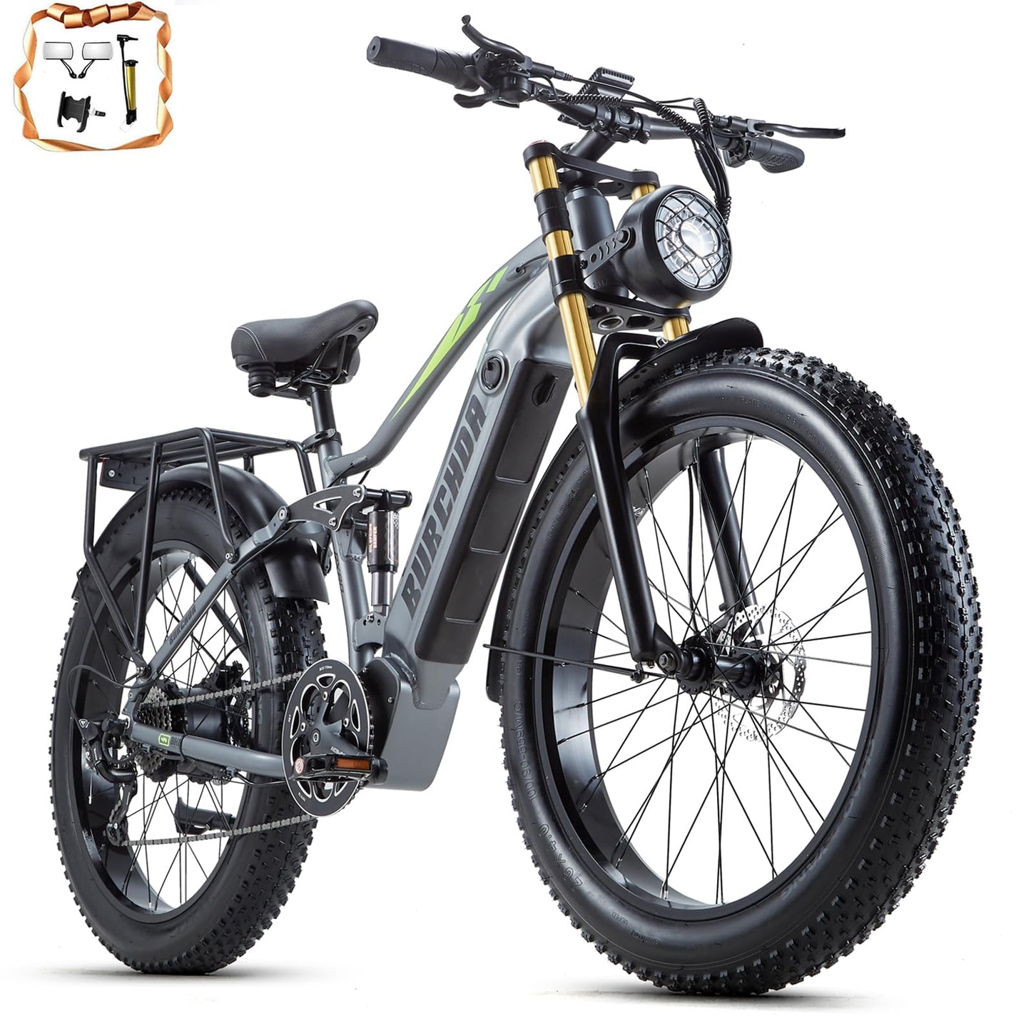 Dual Motor 2000W/1000W Electric Bike for Adults 48V 30AH/20Ah Long Range ebike Removable Battery 26" Fat Tire Off Road Mountain Full Suspension Electric Bicycle,Dual Hydraulich Brakes,32mph/30mph