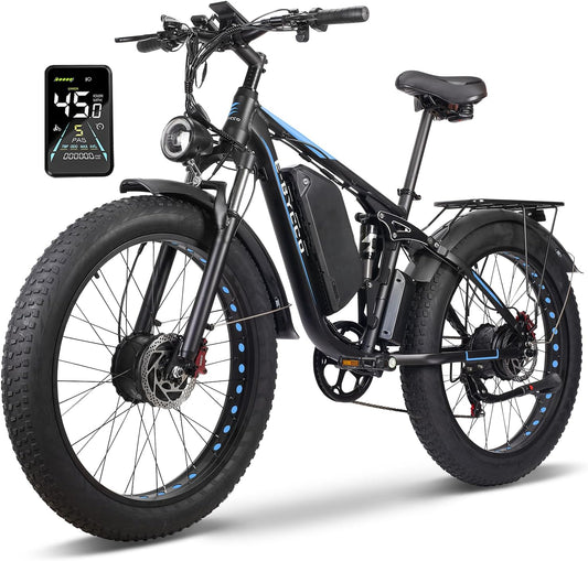 E·Bycco 26in Peak 5000W E-Bike, 52V 32AH Dual Motor Electric Bike 40-45MPH Fast 4000W Ebike with 26"*4.0 Fat Tire Hydraulic Disc Brake Full Suspension Mountain Ebikes
