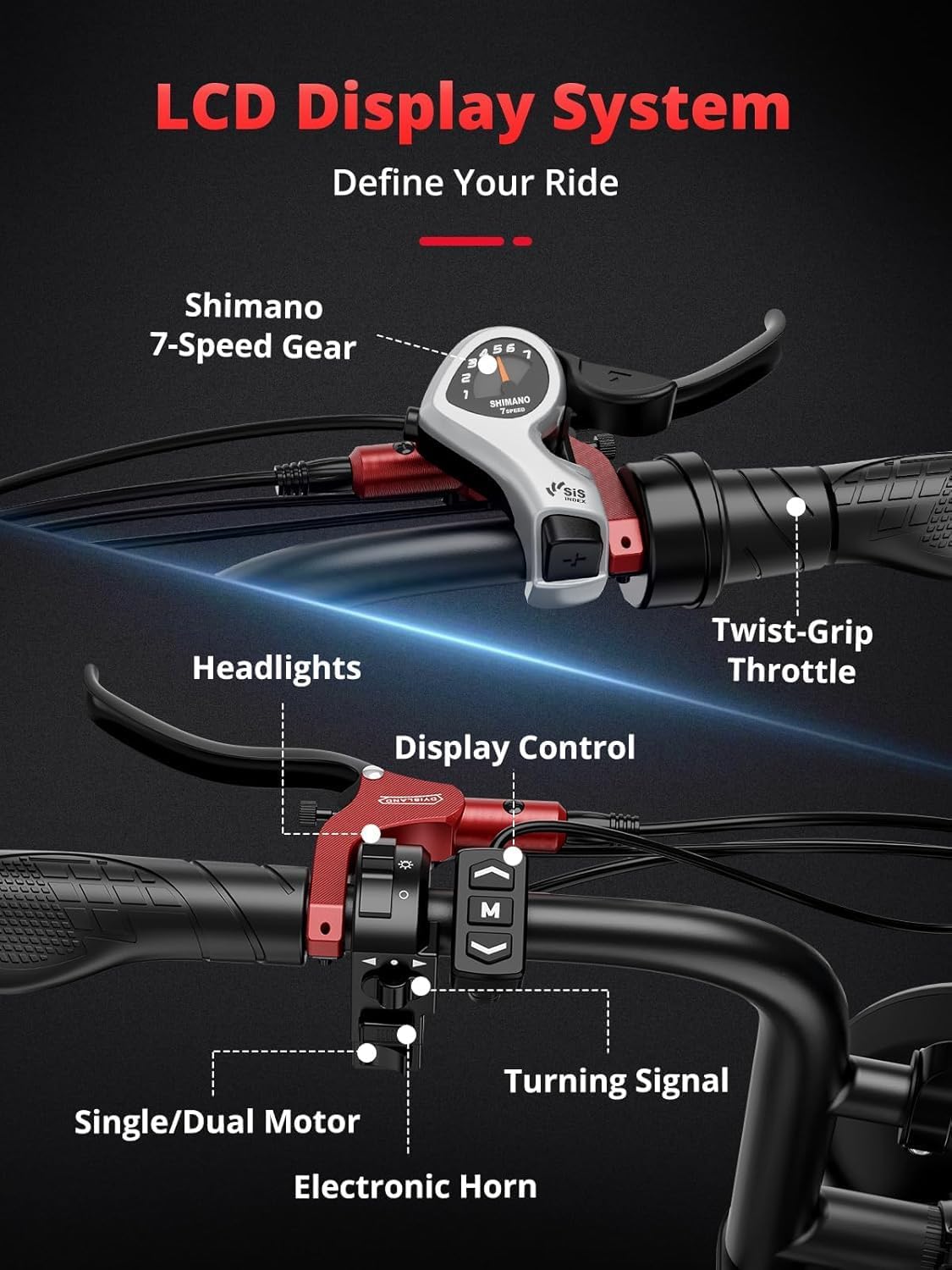 S8 Peak 3000W Dual Motor AWD Electric Bike for Adults 48V 25Ah Ebike 33MPH Electric Bicycles 75+ Miles Max Range Hydraulic Disc Brake Full Suspension Fork 7-Speed Electric Bike