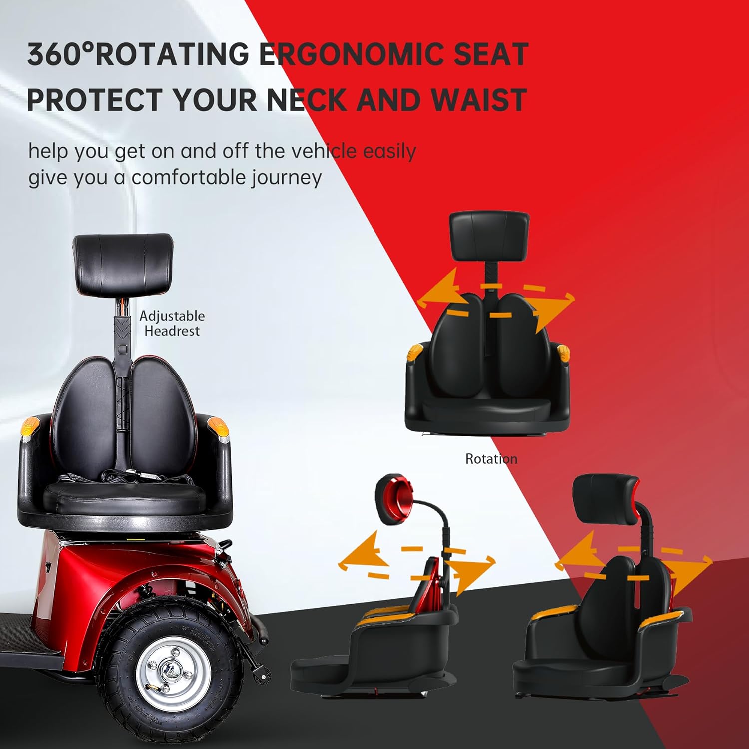Heavy Duty Mobility Scooters for Seniors & Adults 500lbs Capacity - Electric Powered Motorized Scooter - 1000W All Terrain Recreational Mobility Scooter for Travel Red