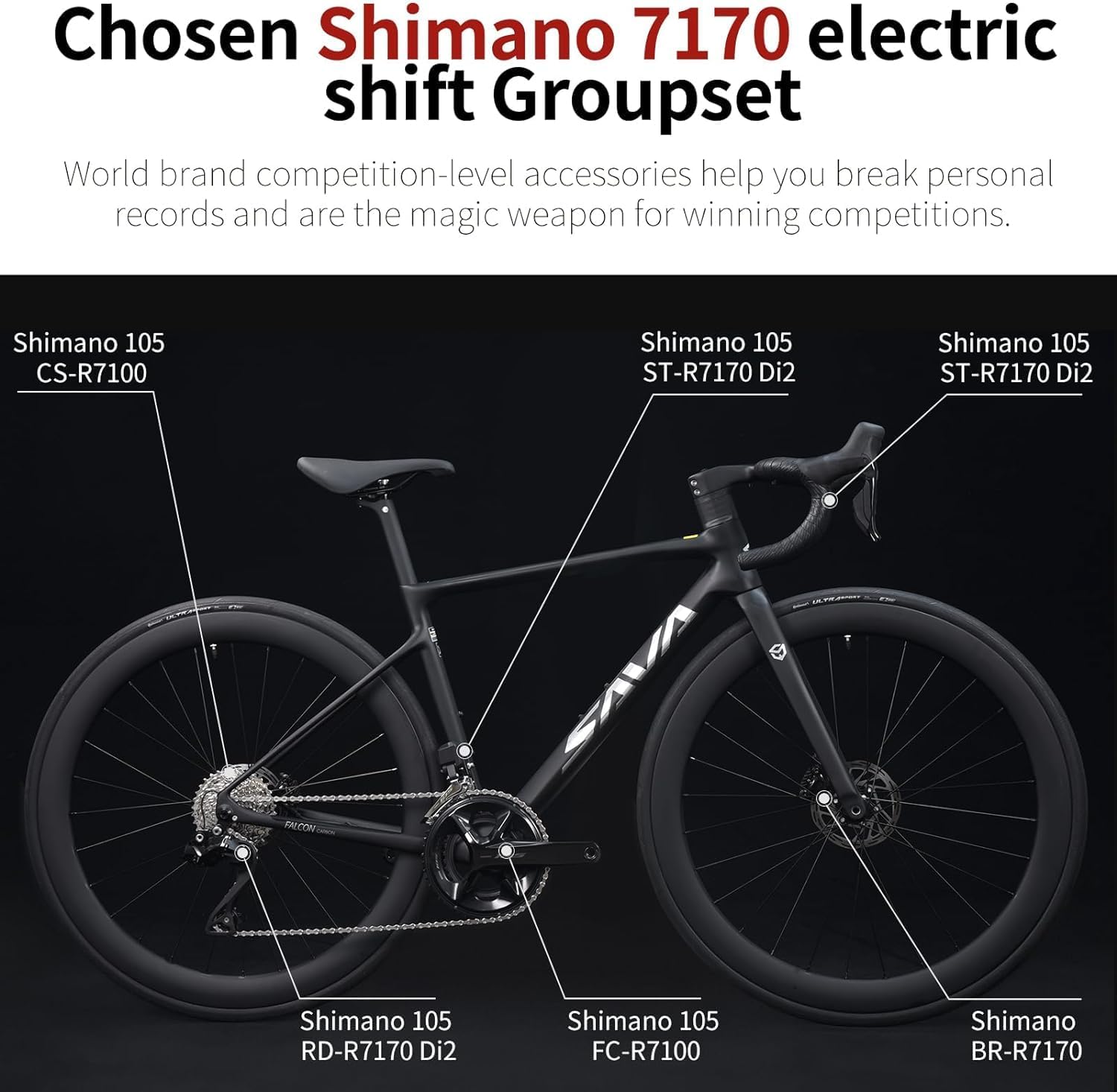 SAVADECK Carbon Road Bike Lightweight 24-Speed Shifting Road Bicycle with Shimano 105 Di2 7170 Groupset, T1000 Carbon Frame with 700C Carbon Wheelset Disc Brake Race Bikes