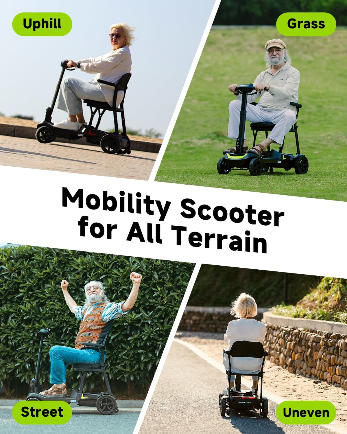 4 Wheel Mobility Scooter for Adults & Seniors Electric Powered Lightweight Foldable 5 MPH Speed 15 Miles Range Two Removable Batteries Airline Approved (Black Red, Standard)