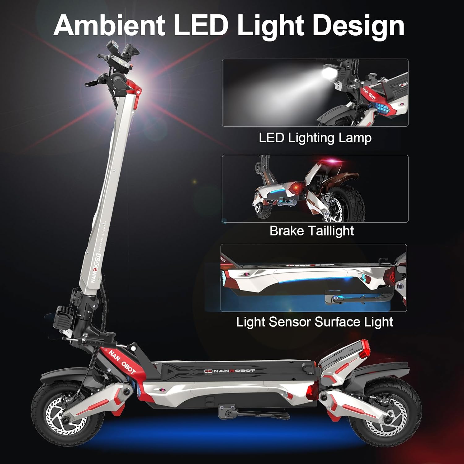 NANROBOT Electric Scooter Adults 50mph Dual Motor Electric Scooter with Suspension 80Miles Range Fast Sports Escooter Folding 10" Off Road Tires 330LBS Max Load Complies with UL2272 Certification