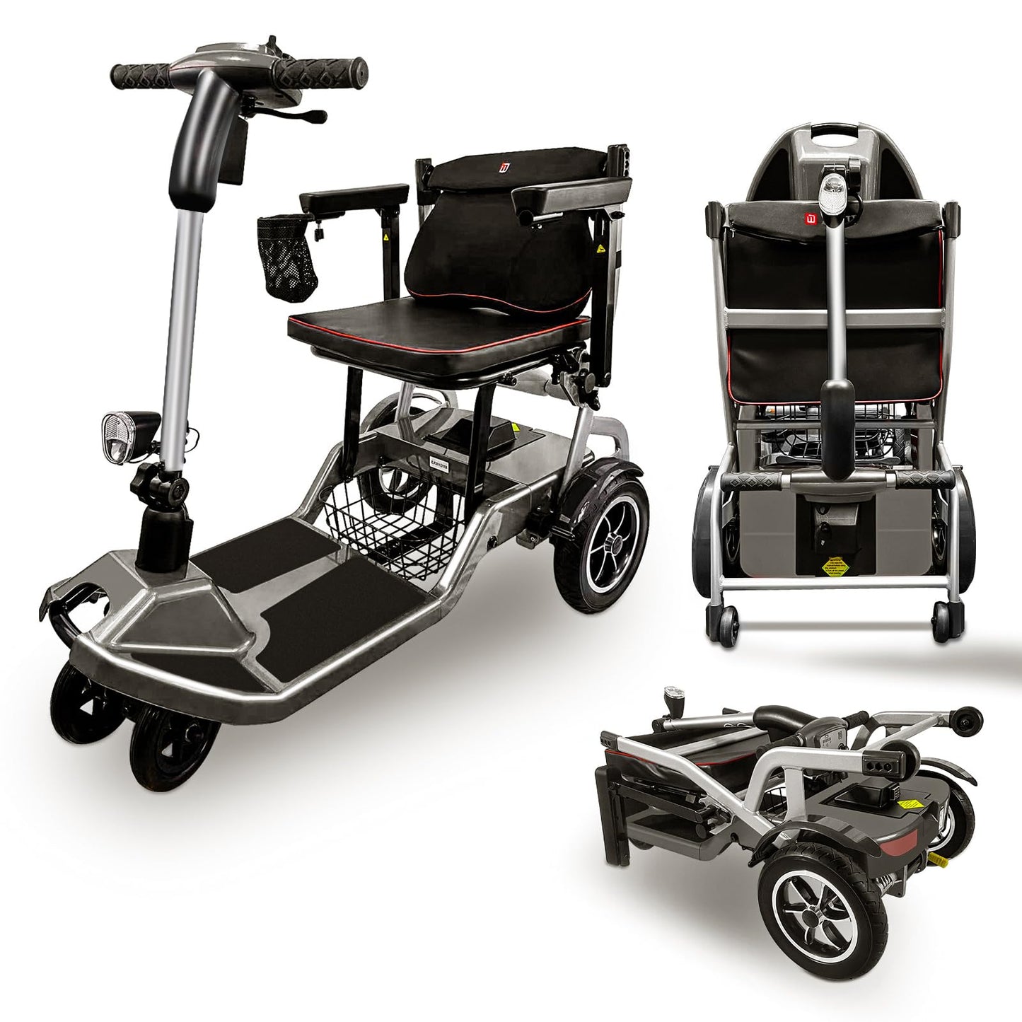 R3b-Mobility Scooters for Seniors Adults Ultra Lightweight Electric Powered Folding 4 Wheel Mobility Scooter with Headlight Cup Holder, Compact & Convenient for Travel Airline Approved, Red