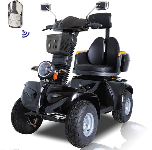 Mobility Scooters for Seniors & Adults 600lbs Capacity, Heavy Duty 4-Wheel 3-Speed Electric Powered Wheelchair Device 1000W All Terrain, Elderly-Lockbox Adjustable Seat (DJD Black 1000W)
