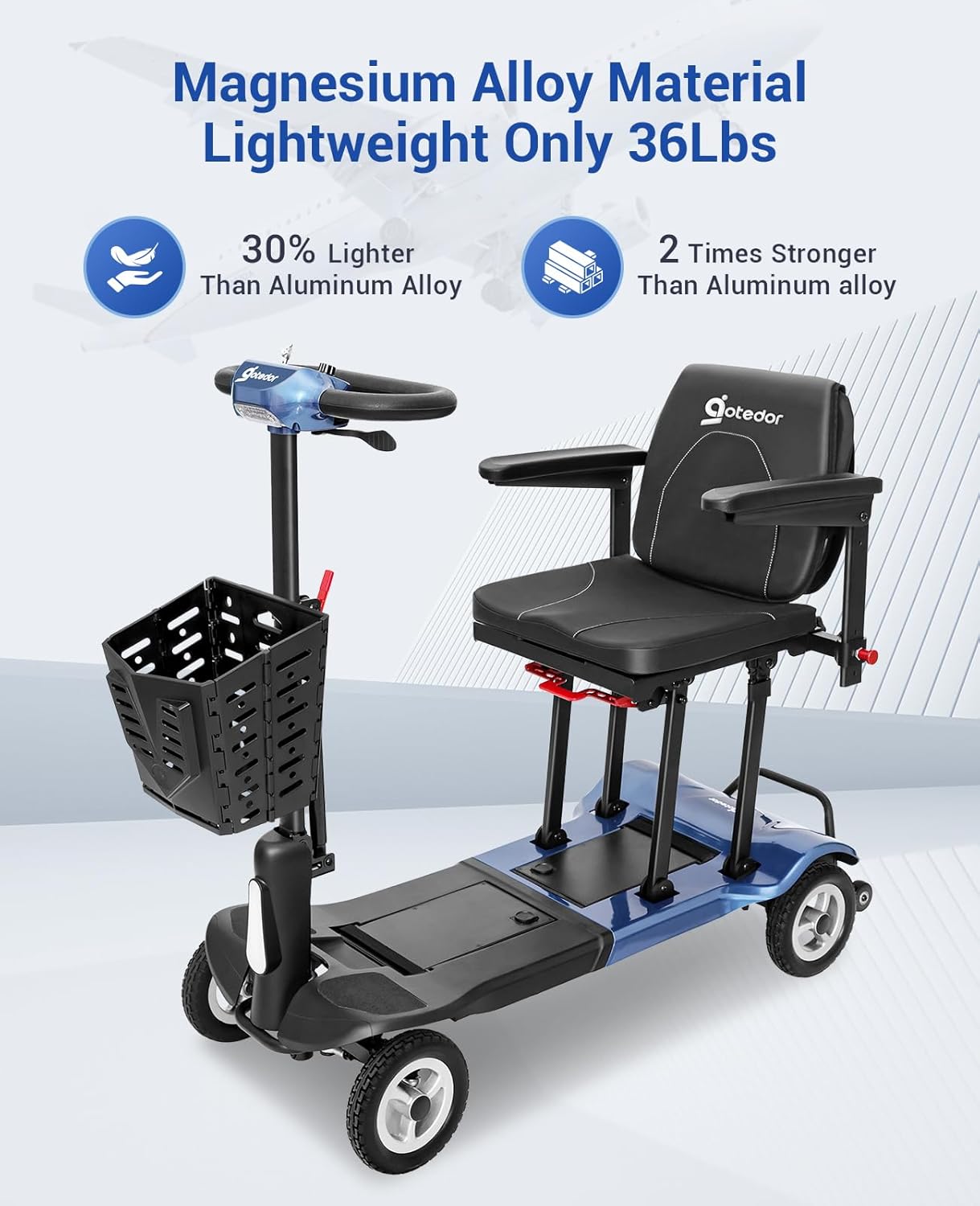 Mobility Scooters for Adults,Ultra Lightweight 36Lbs Folding Electric Powered Scooter for Senior 22 Miles Long Travel Range w/2 Lithium Batteries All Terrain Motorized Scooter Airline Approved