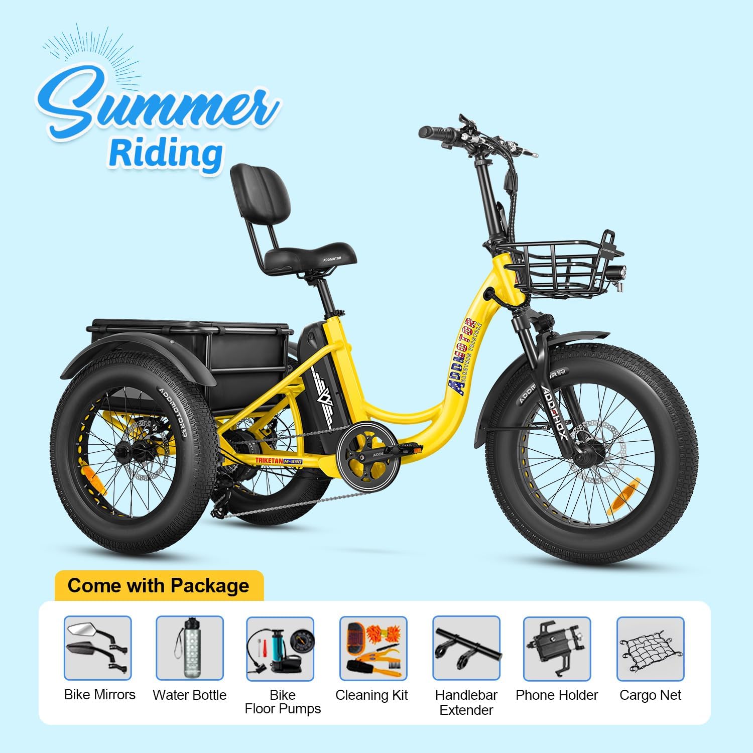 ADDMOTOR TRIKETAN M-330 Electric Trike for Adults, UL2849 Certified, 750W Rear Motor Electric Tricycle, 48V 20Ah 85MI, Fat Tire 3 Wheel Electric Bike for Seniors with Parking Brake & Differential