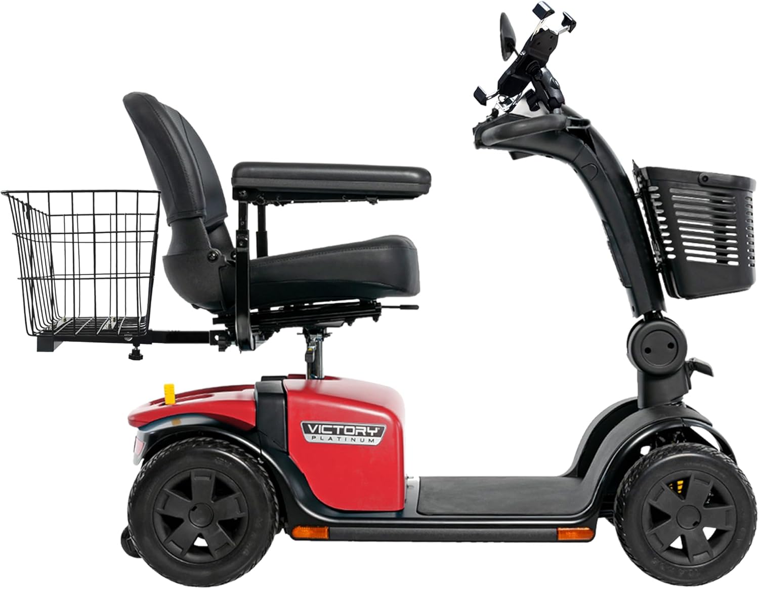 Pride Victory Platinum 4 Wheel Mobility Scooter + Rear Storage Pod, Phone Holder, Rear Basket, 400 Lbs Capacity, 18" or 20" Wide Seat, 15.5 Mile Range, Ext Warranty (Cardinal Red, 20" Wide Seat)