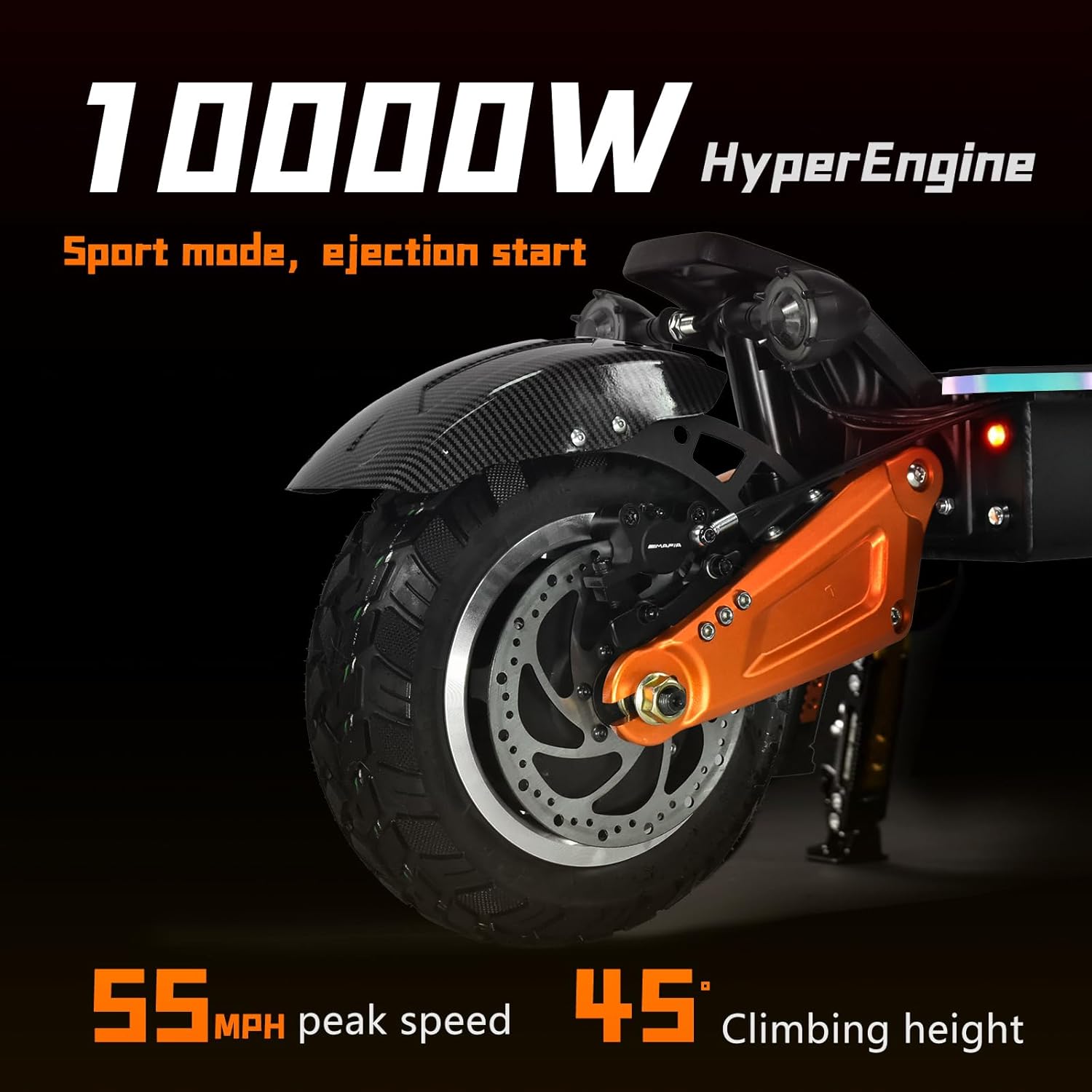 TRBK-M2 72V10000W Dual Drive Off-Road Electric Scooter, 11-inch All-Terrain Tires, 60 mph Top Speed, 35 AH Li-Ion Battery, 60 Mile Range, Hydraulic Brakes/Shock Absorption,Smart Large Screen with Seat