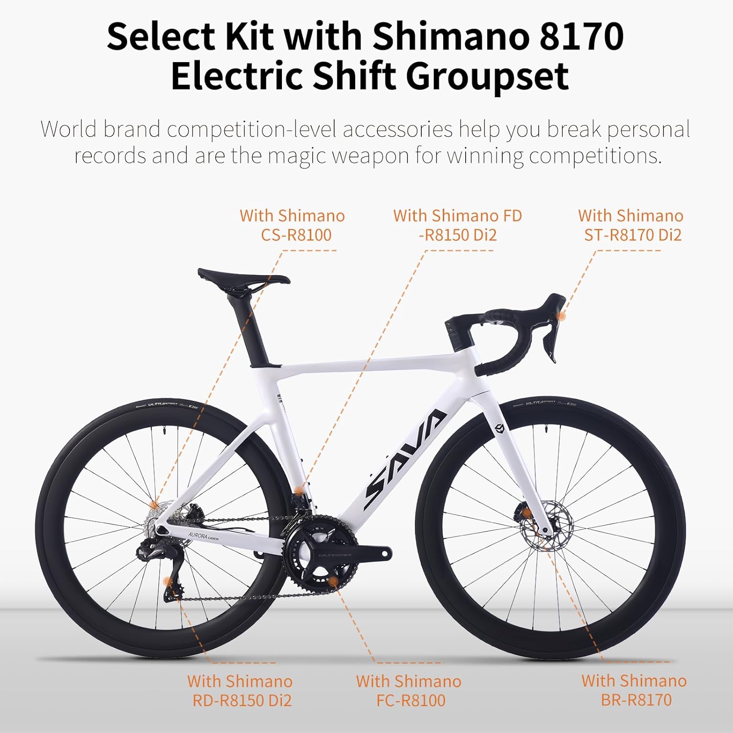 SAVADECK Carbon Siber Road Bike, 24 Speeds Shifting Road Bicycle with Shimano Ultegra Di2 8170 Groupset, Carbon Race Bike with Carbon Frame and Carbon Wheelset Disc Brake for Adult