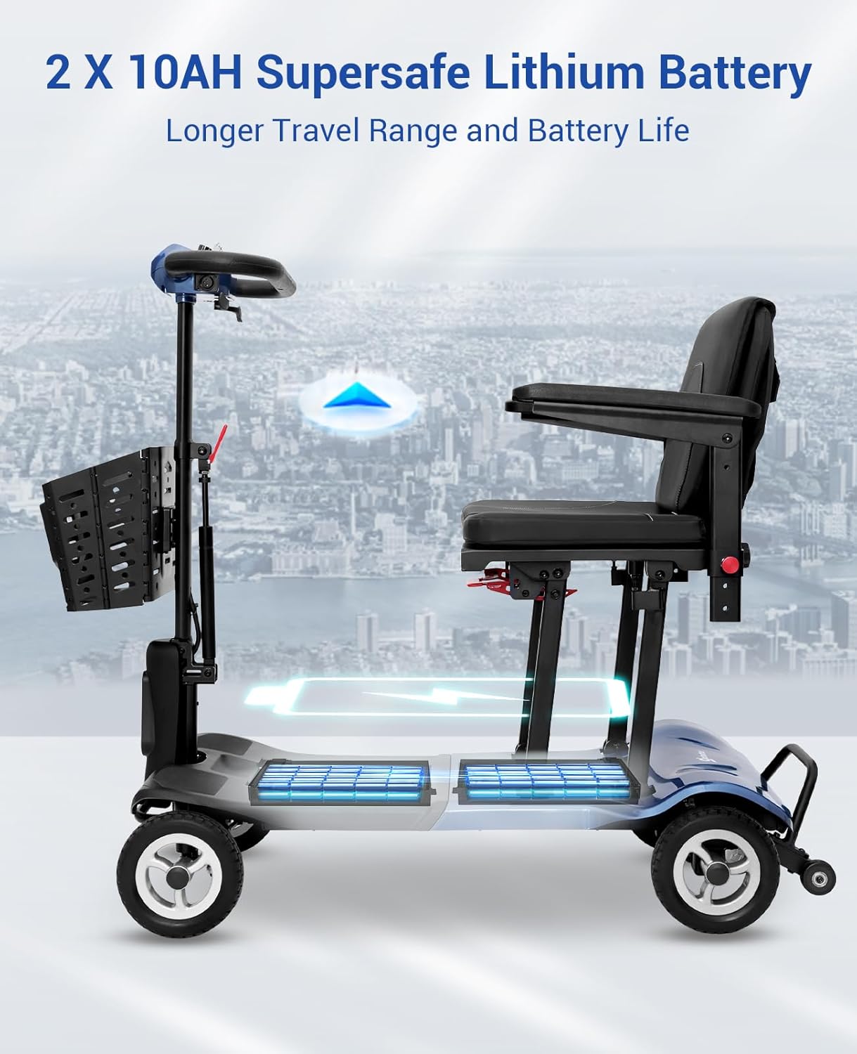 Mobility Scooters for Adults,Ultra Lightweight 36Lbs Folding Electric Powered Scooter for Senior 22 Miles Long Travel Range w/2 Lithium Batteries All Terrain Motorized Scooter Airline Approved