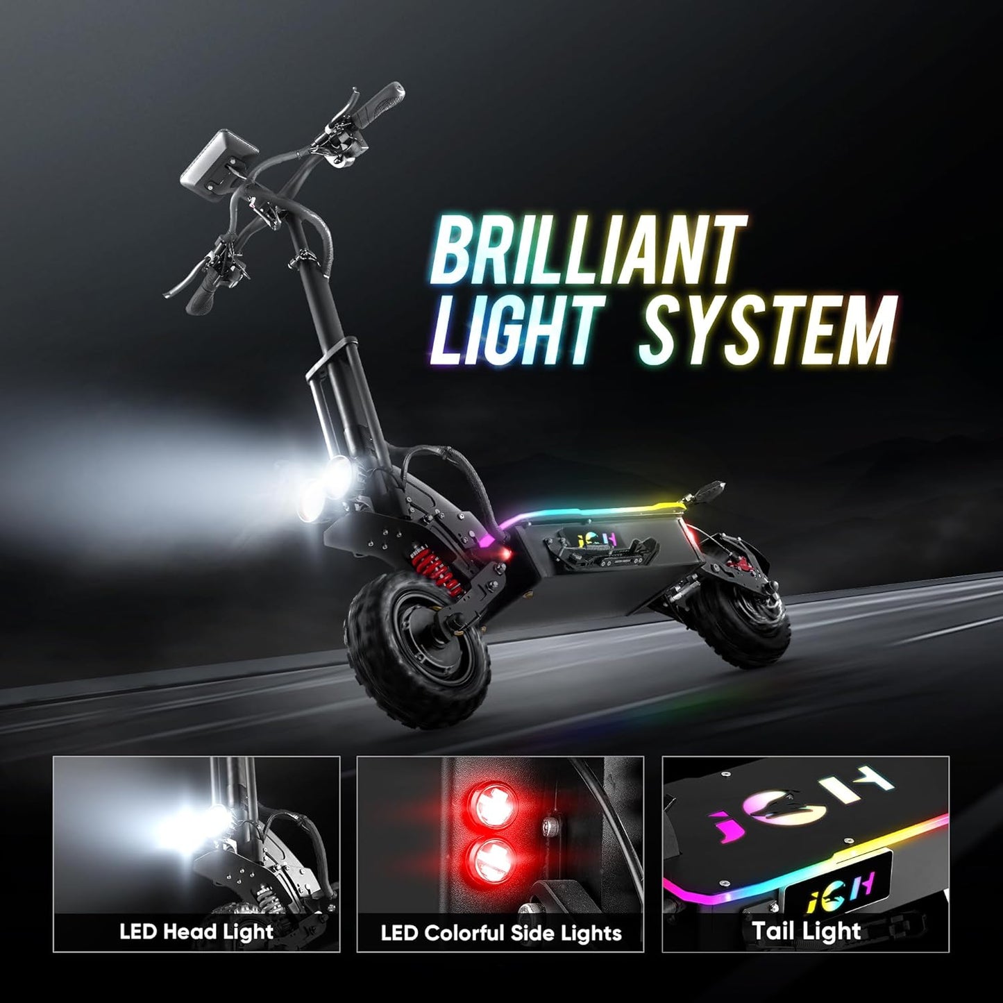 JGH Electric Scooter Adults, 10.5"/11" Tires, 800/6000W Motor E-Scooter Up to 50/75 Miles Range,Top Speed 31/55 MPH, Folding Commuting Electric Scooter for Adults
