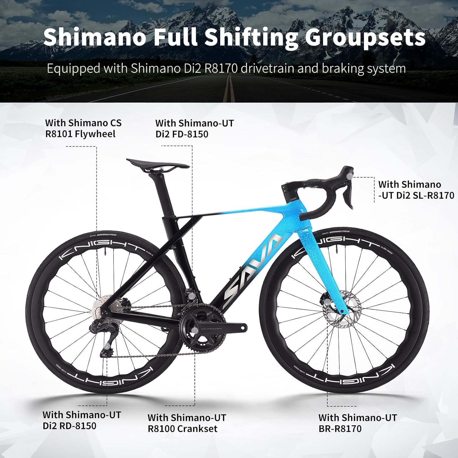 SAVADECK SLR8-Ultegra Full Carbon Road Bike, Carbon Fiber Frame Racing Bicycle with Shimano 105 R8170 24S Groupset, Hydraulic Disc Brakes, Ultra-Light Carbon Bike for Adults