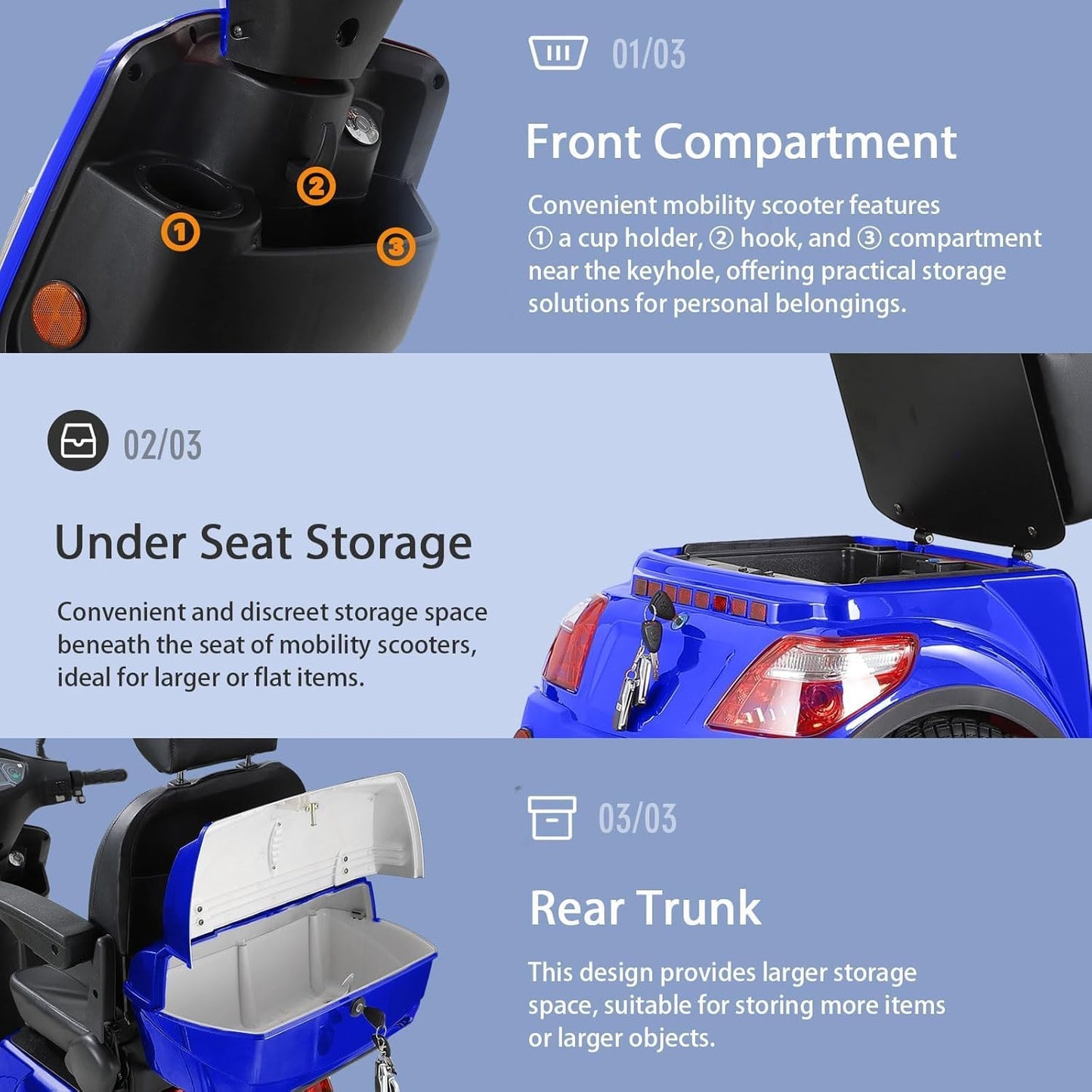 Mobility Scooters for Seniors & Adults 500lbs Capacity - 800W All Terrain Electric Powered Mobility Cart - Heavy Duty Mobility Scooter for Elderly w/Charger Remote Keys (Blue)