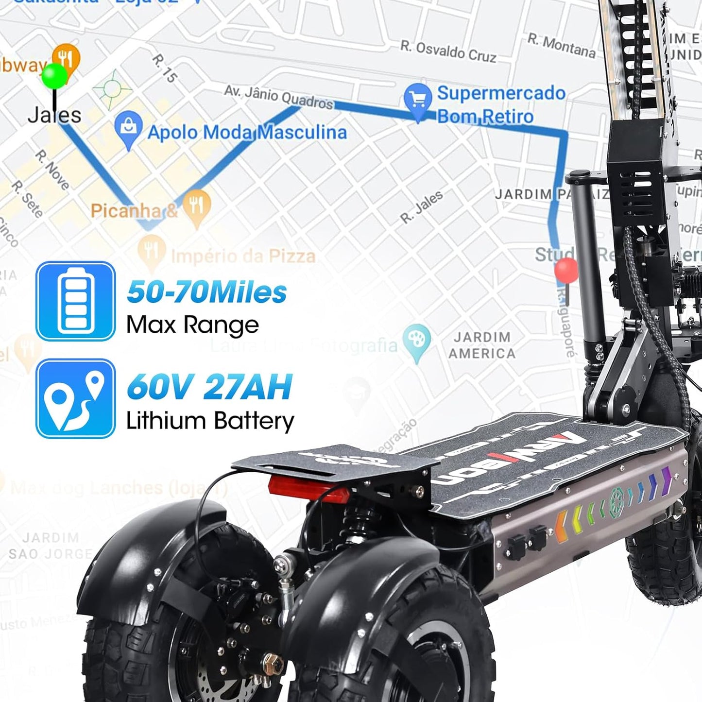 Adults Electric Scooter LED Large Screen Instrument 6000W Dual Motors Up to 58 MPH, 60V27Ah Battery 22 Miles Long Range, Dual Suspension and Hydraulic Disc Brakes