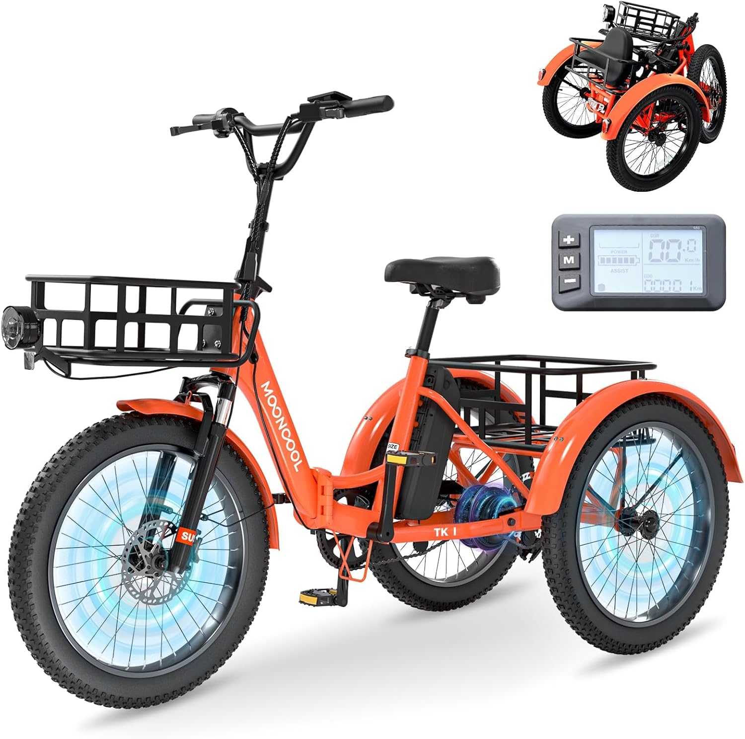 MOONCOOL Electric Tricycle for Adults, 500W/750W 48V 20" Folding Electric Trike Peak Power 1100W, 3 Wheels Electric Bicycle, Aluminum Frame Electric Tricycle with Large Basket and Removable Battery
