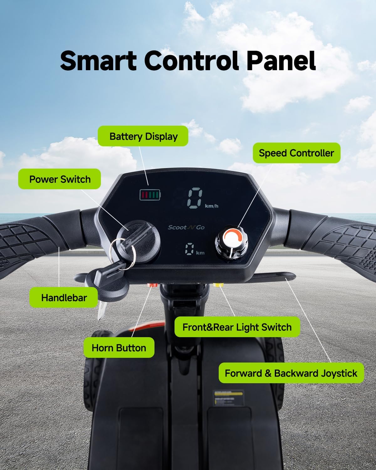 4 Wheel Mobility Scooter for Adults & Seniors Electric Powered Lightweight Foldable 5 MPH Speed 15 Miles Range Two Removable Batteries Airline Approved (Black Red, Standard)