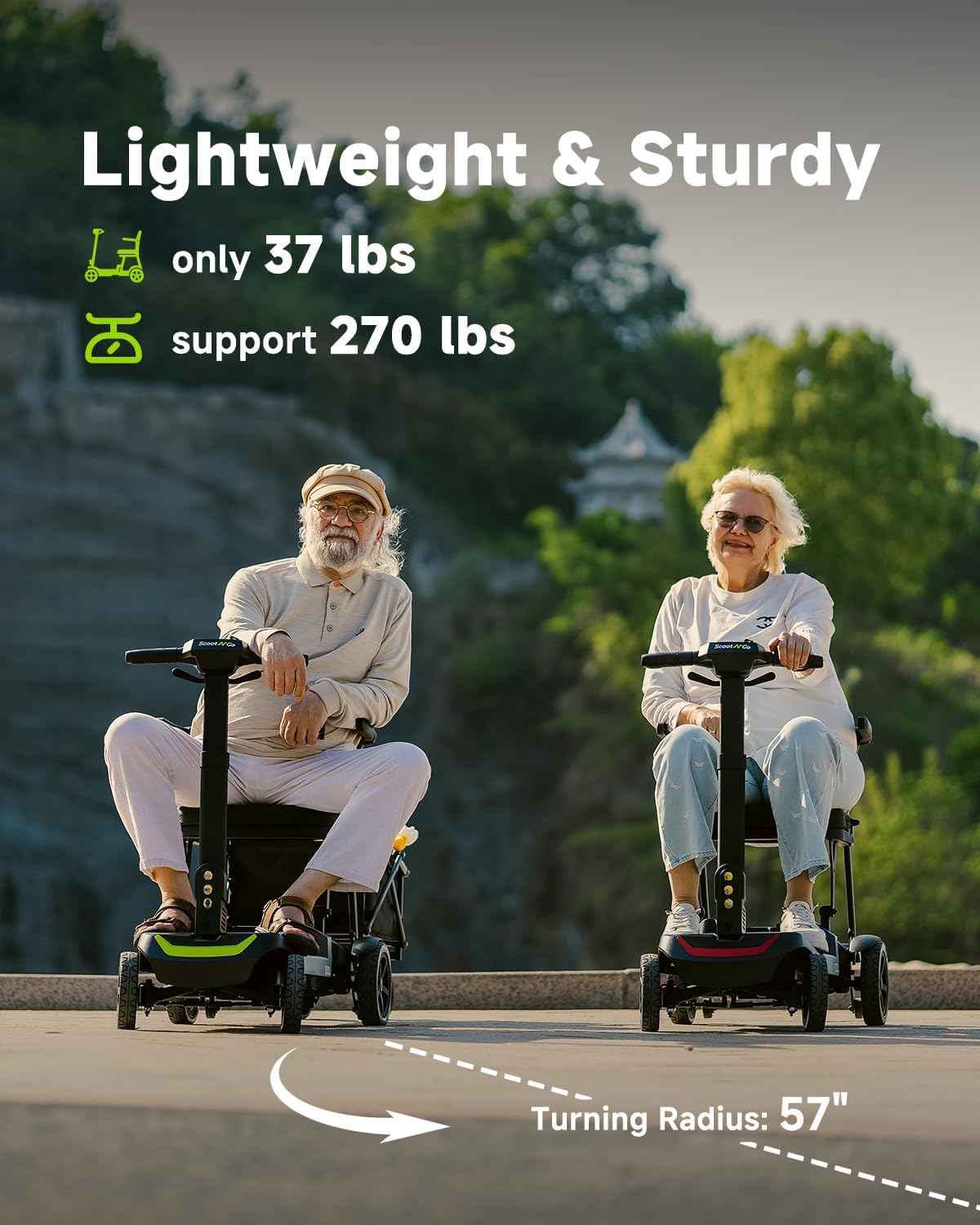 4 Wheel Mobility Scooter for Adults & Seniors Electric Powered Lightweight Foldable 5 MPH Speed 15 Miles Range Two Removable Batteries Airline Approved (Black Red, Standard)