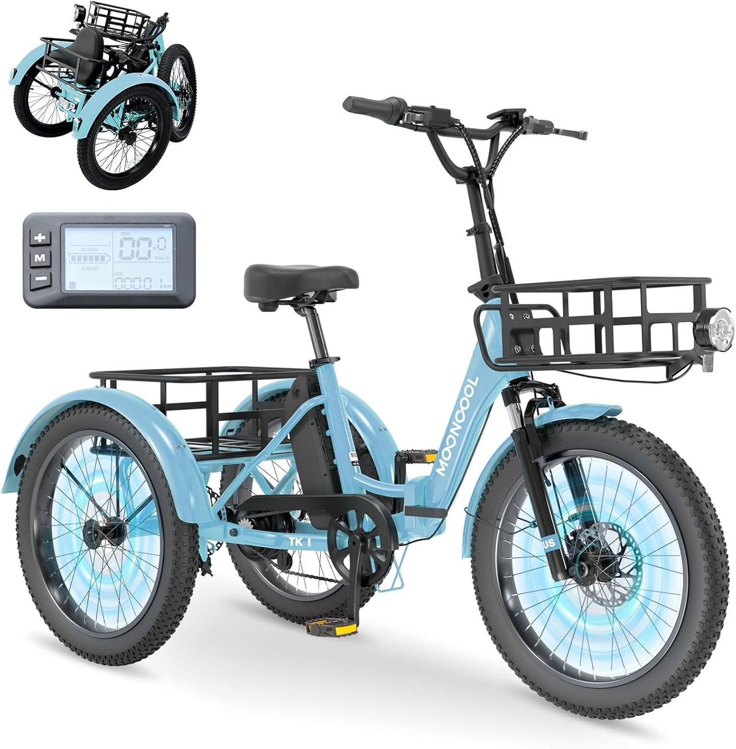 MOONCOOL Electric Trike, Electric Tricycle for Adults, 20" Folding 3 Wheels Electric Bicycle Bikes, 48V 500W/750W Motorized Ebike, Aluminum Frame, Removable Battery Basket