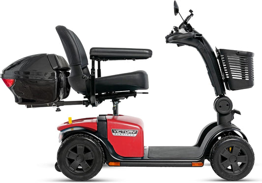 Pride Victory Platinum 4 Wheel Mobility Scooter + Rear Storage Pod, Phone Holder, Rear Basket, 400 Lbs Capacity, 18" or 20" Wide Seat, 15.5 Mile Range, Ext Warranty (Cardinal Red, 20" Wide Seat)
