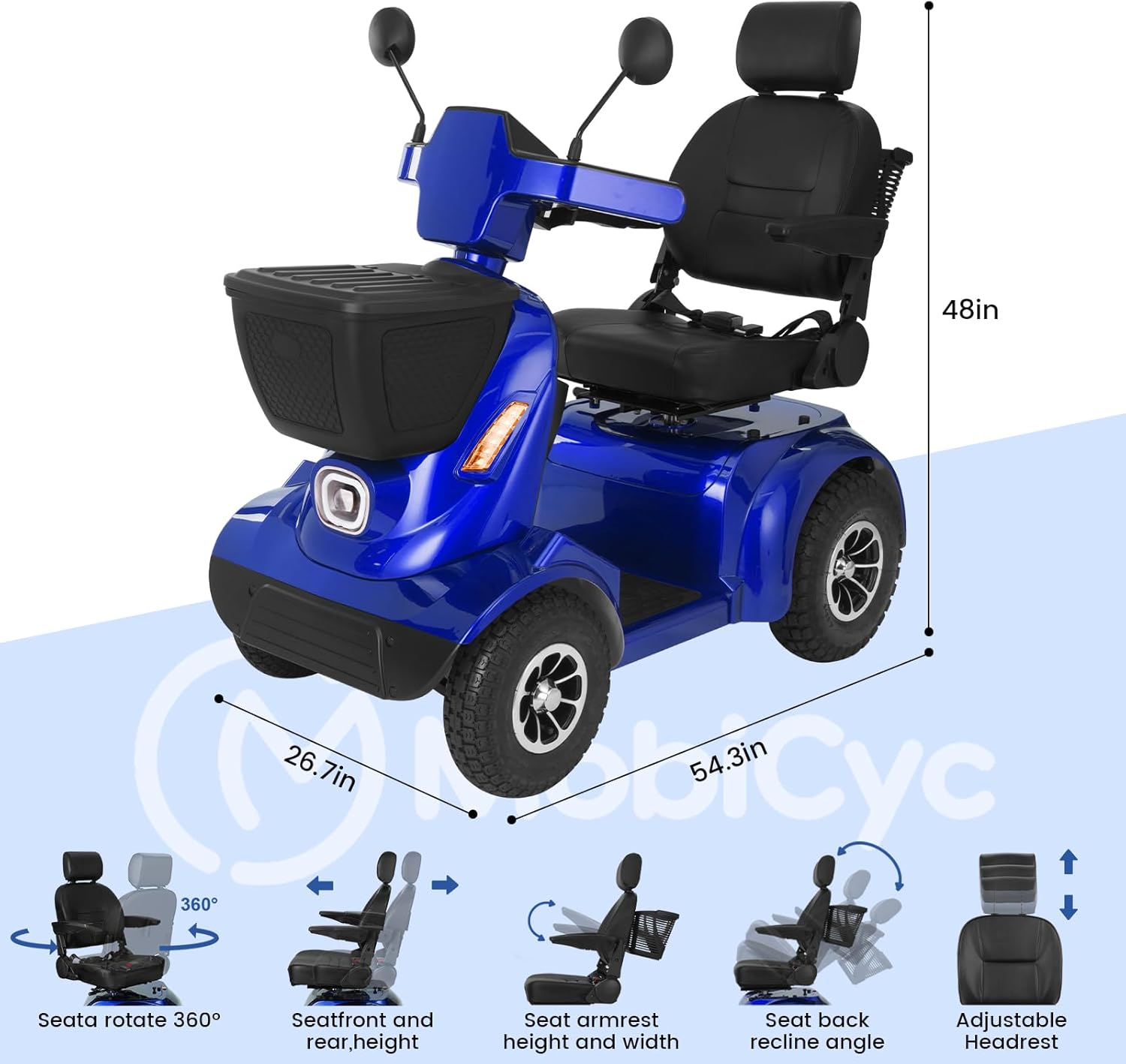 MS09 MAX All Terrain 1000W Electric Mobility Scooter for Adults& Seniors - 500LBS Load & 32 Miles Range Powerd Wheelchair Device w/Off-Road Absorber
