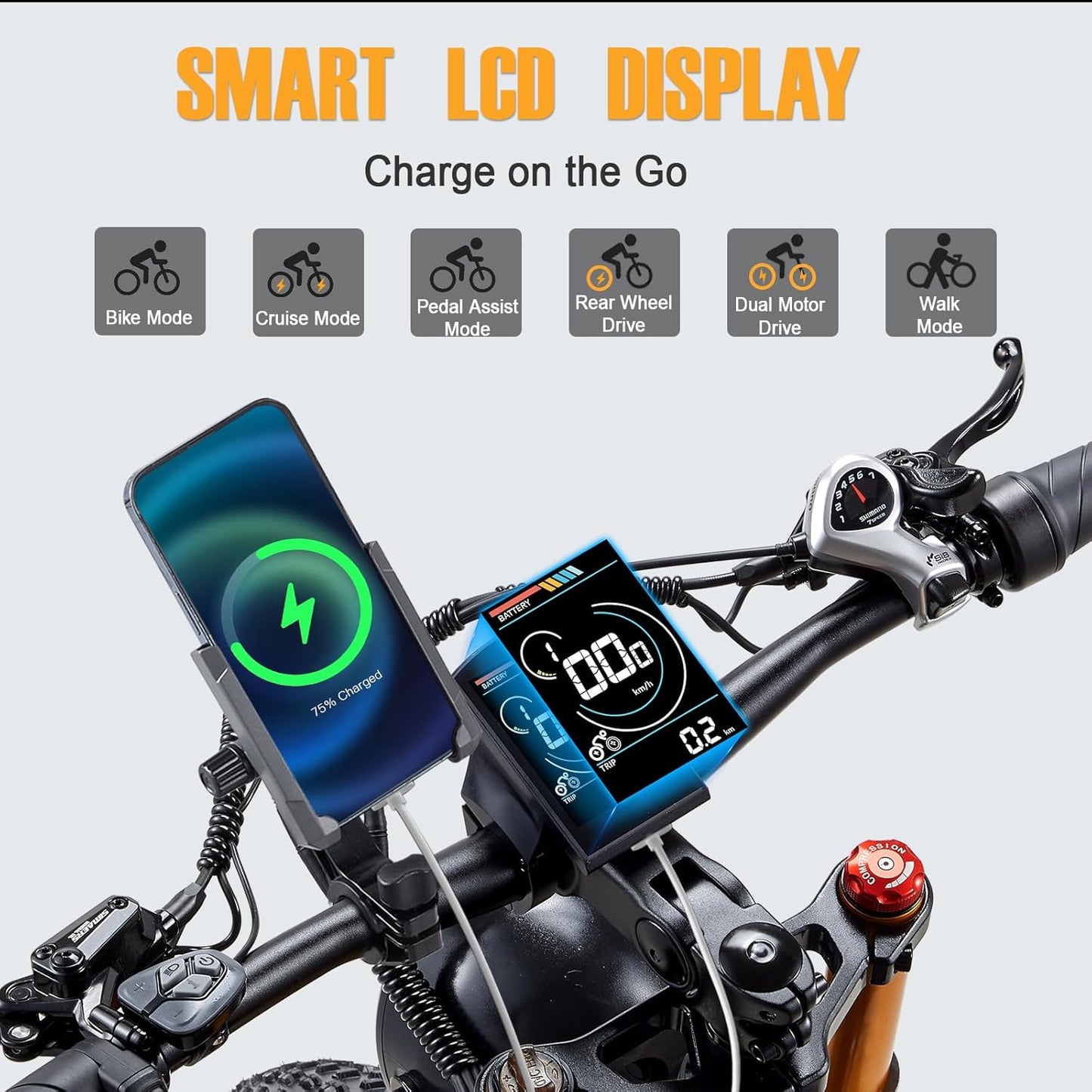 Dual Motor 2000W/1000W Electric Bike for Adults 48V 30AH/20Ah Long Range ebike Removable Battery 26" Fat Tire Off Road Mountain Full Suspension Electric Bicycle,Dual Hydraulich Brakes,32mph/30mph