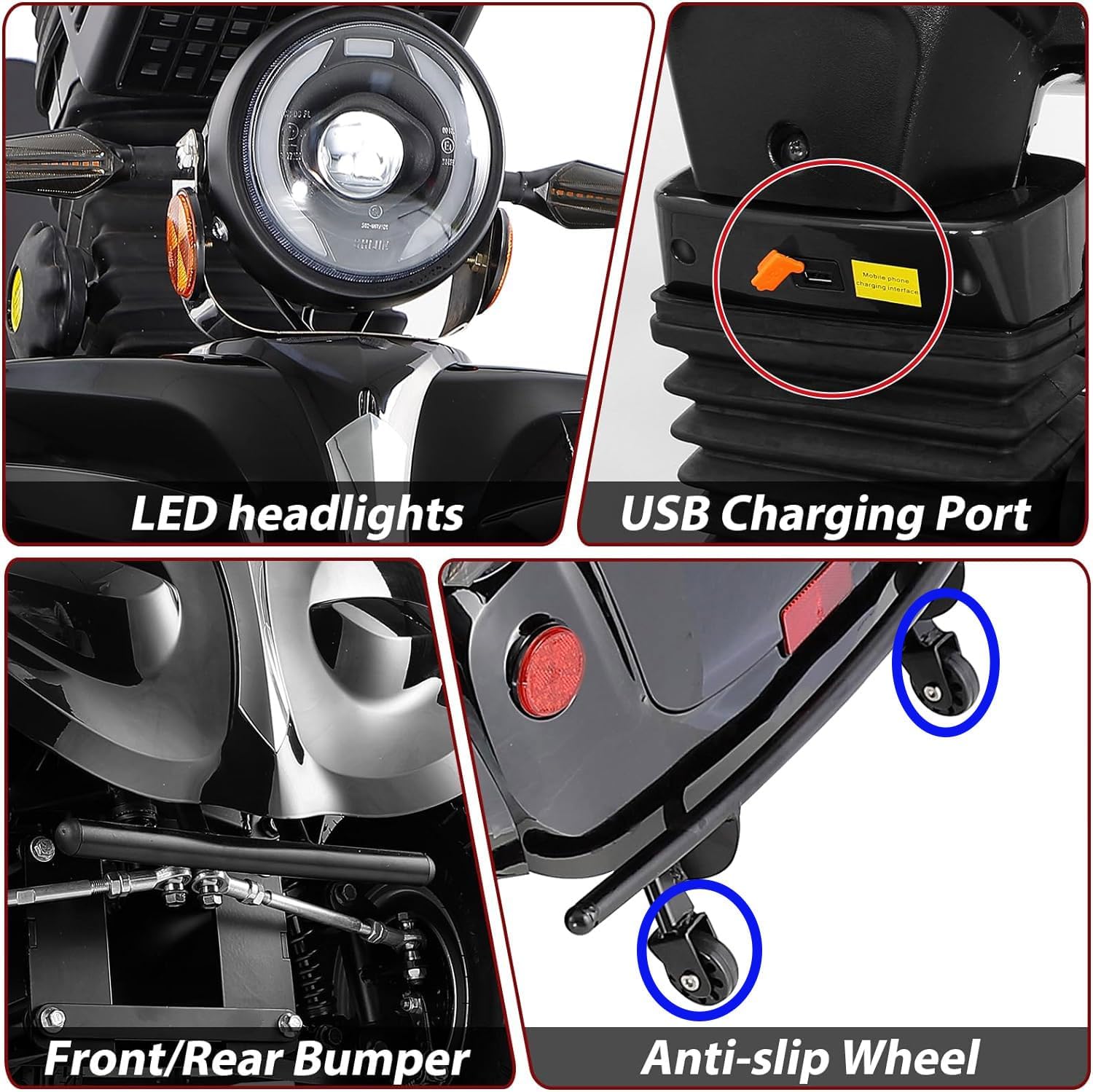 Mobility Scooters for Seniors & Adults 600lbs Capacity, Heavy Duty 4-Wheel 3-Speed Electric Powered Wheelchair Device 1000W All Terrain, Elderly-Lockbox Adjustable Seat (DJD Black 1000W)