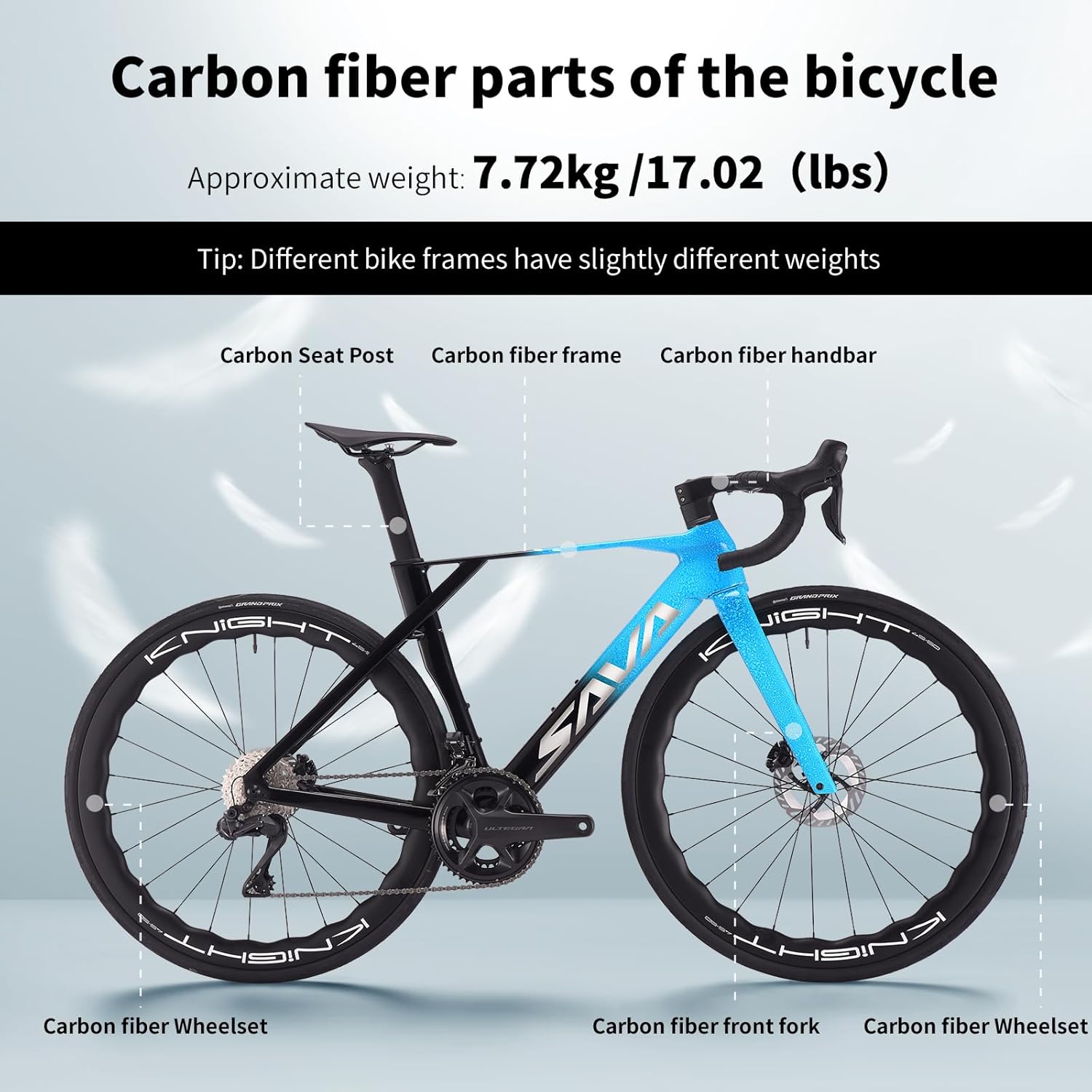 SAVADECK SLR8-Ultegra Full Carbon Road Bike, Carbon Fiber Frame Racing Bicycle with Shimano 105 R8170 24S Groupset, Hydraulic Disc Brakes, Ultra-Light Carbon Bike for Adults