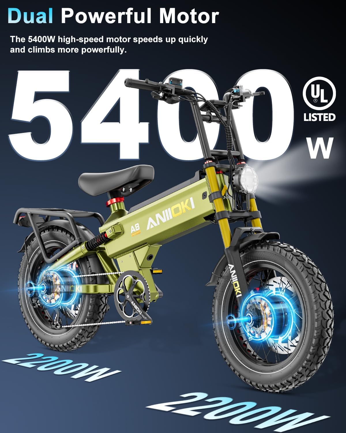 ANIIOKI 5400W Dual Motor ebike,Electric Bike with 70ah Battery,30+ Mph Top Speed,Fat Tire eBikes,200 Miles Ebike for Adult
