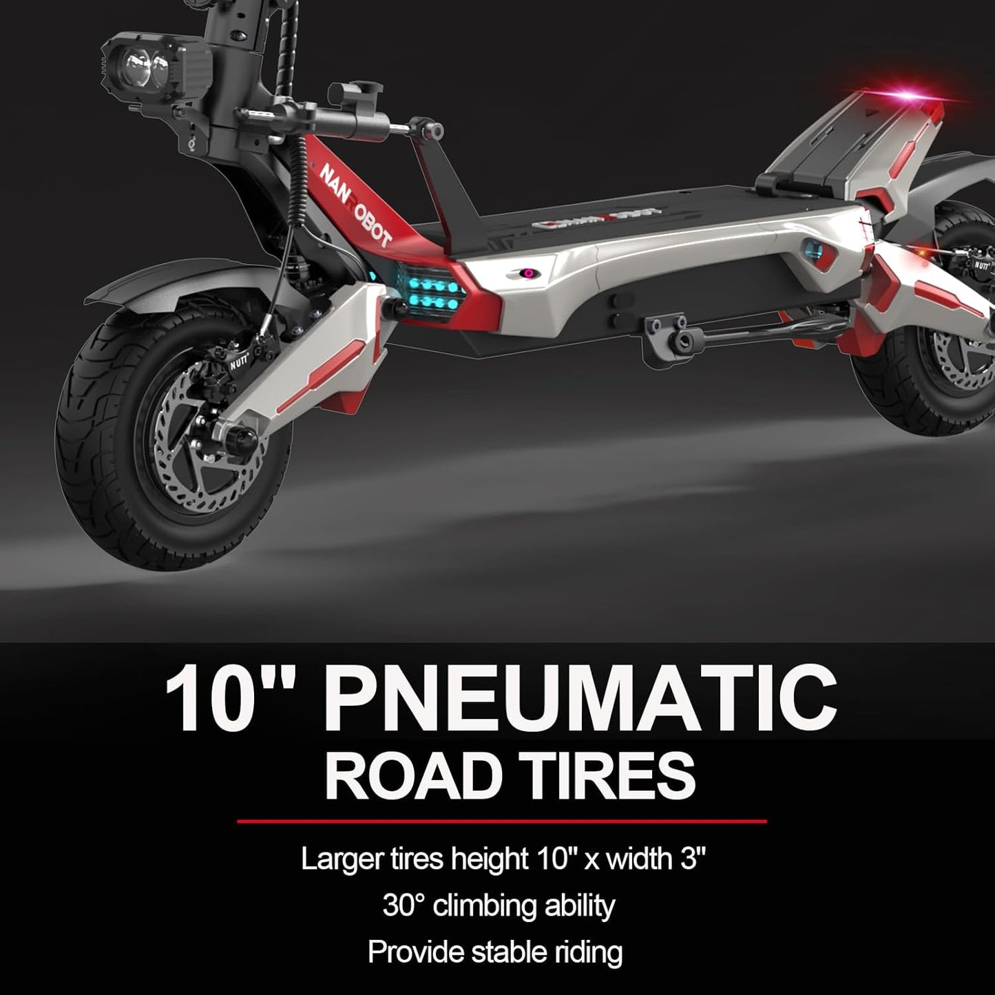 NANROBOT Electric Scooter Adults 50mph Dual Motor Electric Scooter with Suspension 80Miles Range Fast Sports Escooter Folding 10" Off Road Tires 330LBS Max Load Complies with UL2272 Certification