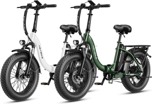 Heybike Ranger Electric Bike for Adults, Peak 1400W Upgraded Motor Ebike, 28MPH [20" Fat Tire All-Terrain] 600Wh Removable Battery Folding Step-Thru E Bike with Front Suspension