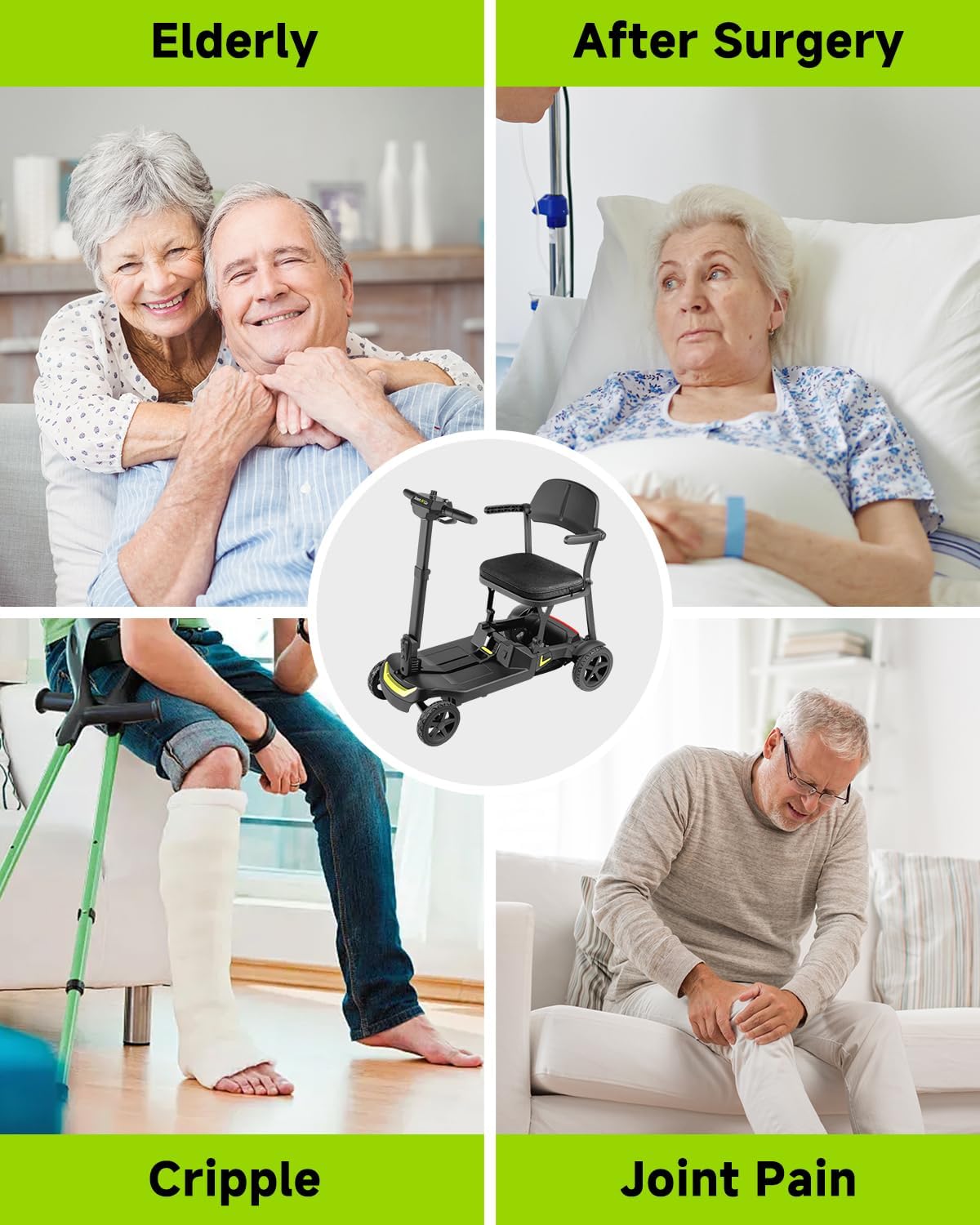 4 Wheel Mobility Scooter for Adults & Seniors Electric Powered Lightweight Foldable 5 MPH Speed 15 Miles Range Two Removable Batteries Airline Approved (Black Red, Standard)