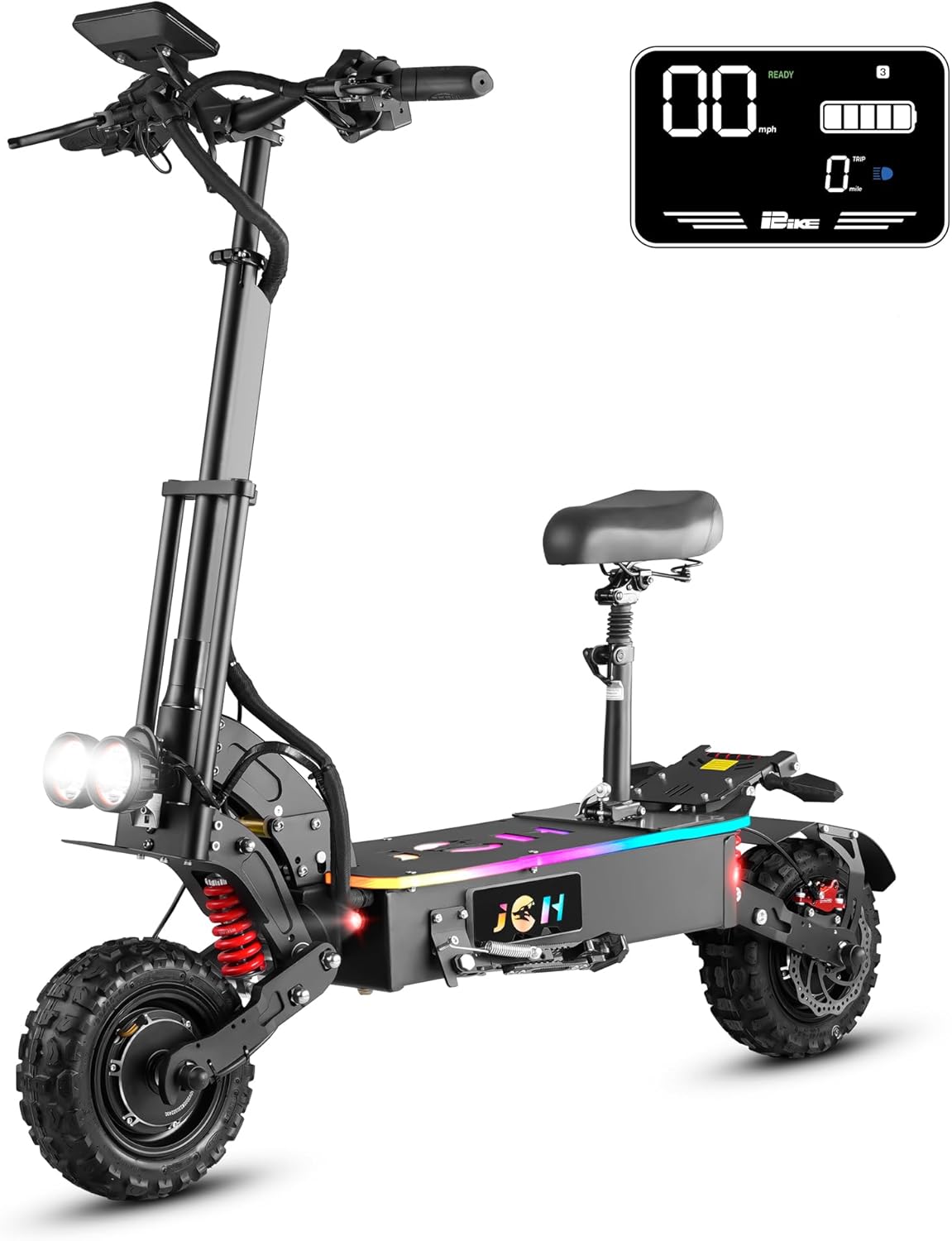 JGH Electric Scooter Adults, 10.5"/11" Tires, 800/6000W Motor E-Scooter Up to 50/75 Miles Range,Top Speed 31/55 MPH, Folding Commuting Electric Scooter for Adults