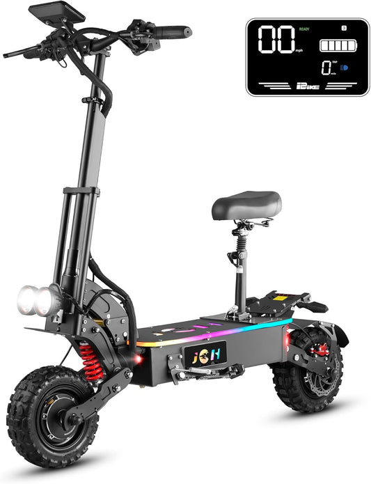 JGH Electric Scooter Adults, 10.5"/11" Tires, 800/6000W Motor E-Scooter Up to 50/75 Miles Range,Top Speed 31/55 MPH, Folding Commuting Electric Scooter for Adults