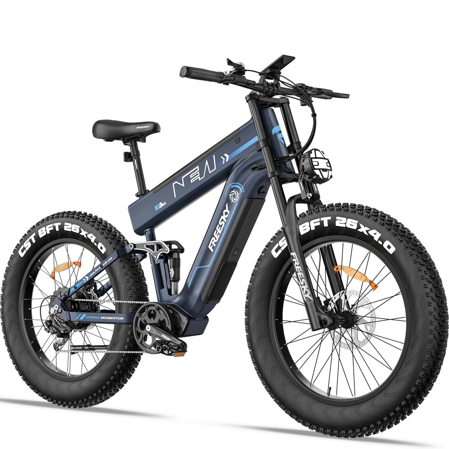 FREESKY 2025 Upgraded Dual Battery 48V 41AH Peak 2500W Motor 90-160 Miles Long Range Electric Bike for Adults 38MPH+ 26" Fat Tire Full Suspension EBike with Dual Hydraulic Brakes