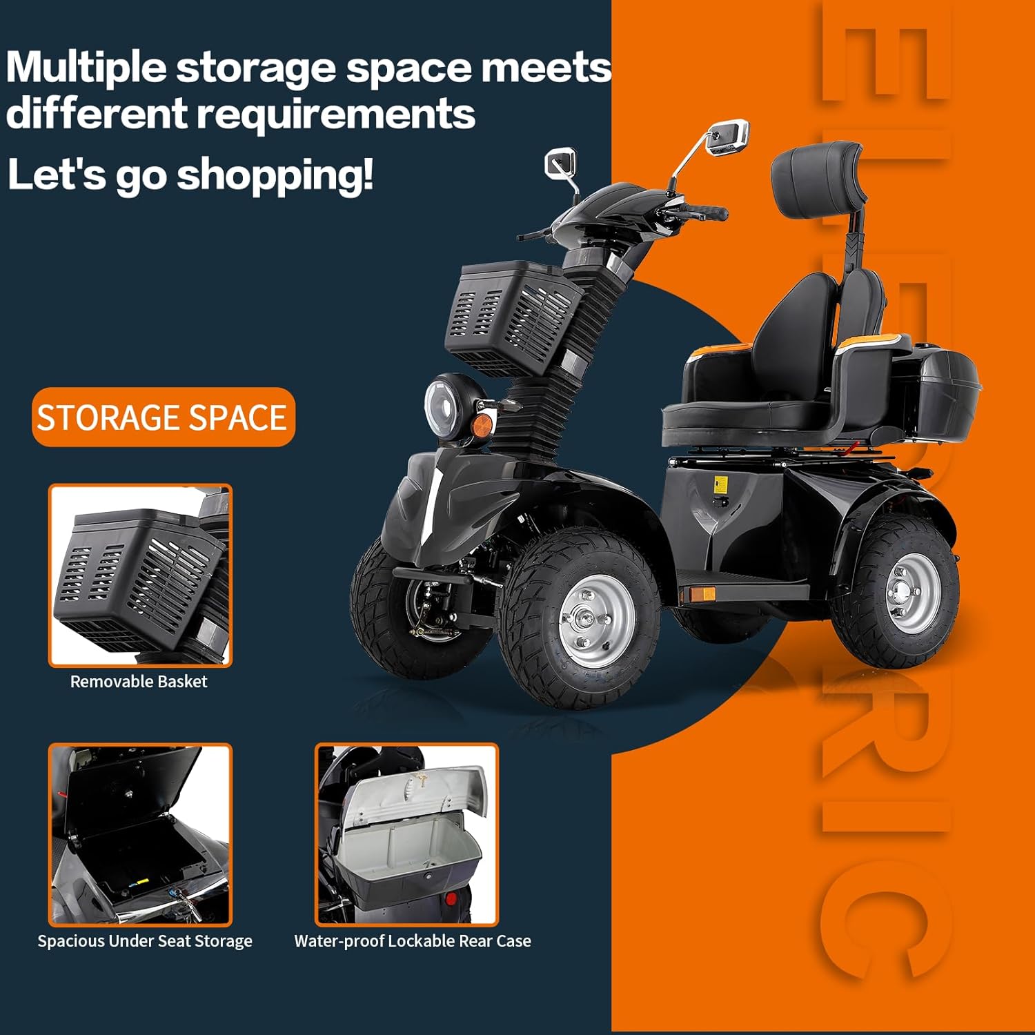 Heavy Duty 4 Wheels Mobility Scooter, All Terrain Electric Mobility Scooters for Seniors and Adults, 1000W Motor, Fat Tire, Adjustable Handle and Seats, 500lbs Capacity, 31-36 Miles of Range