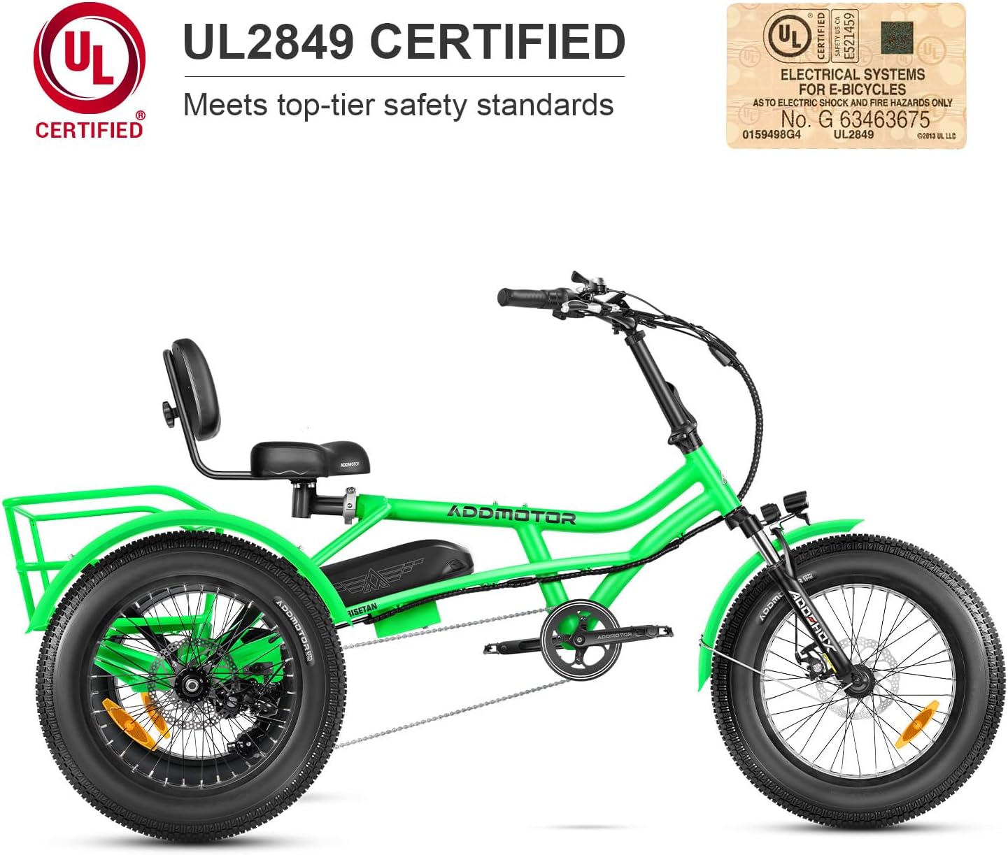 ADDMOTOR ARISETAN Electric Trike for Adults, 750W Rear Motor Electric Tricycle, 85MI 48V 20AH UL2849 Etrike, 380lbs, Semi-Recumbent Three Wheel Electric Bike for Seniors, Parking Brake & Differential
